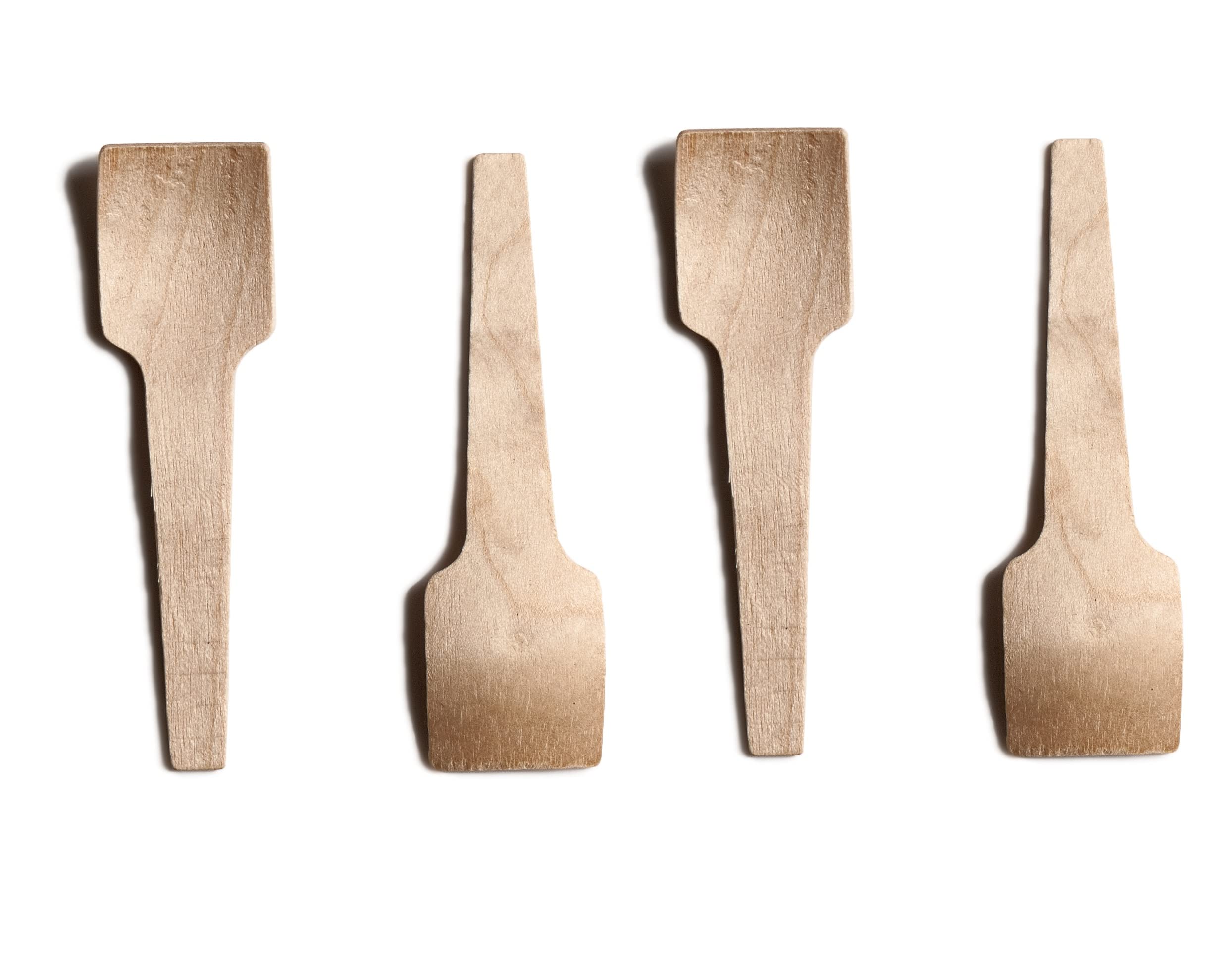 70mm Mini Wooden Ice Cream Spoons, Scoops/Spades - Pack of 100 - Eco-Friendly, Recyclable and Biodegradable Birch Wood Small Ice Cream Sorbet Spoons