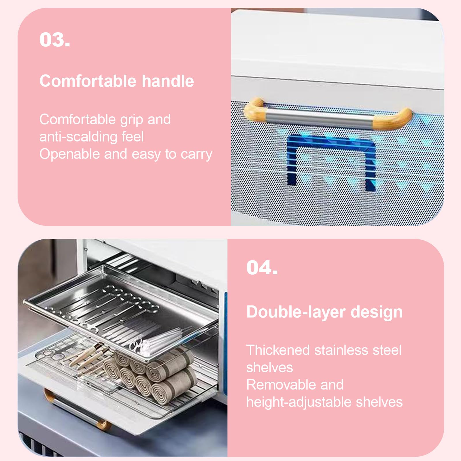 Armadietto sterilizzatore UV, 24 l, ad alta capacità, con vassoio a 2 ripiani, pulizia a 360° per strumenti per unghie, manicure, barbieri e spa