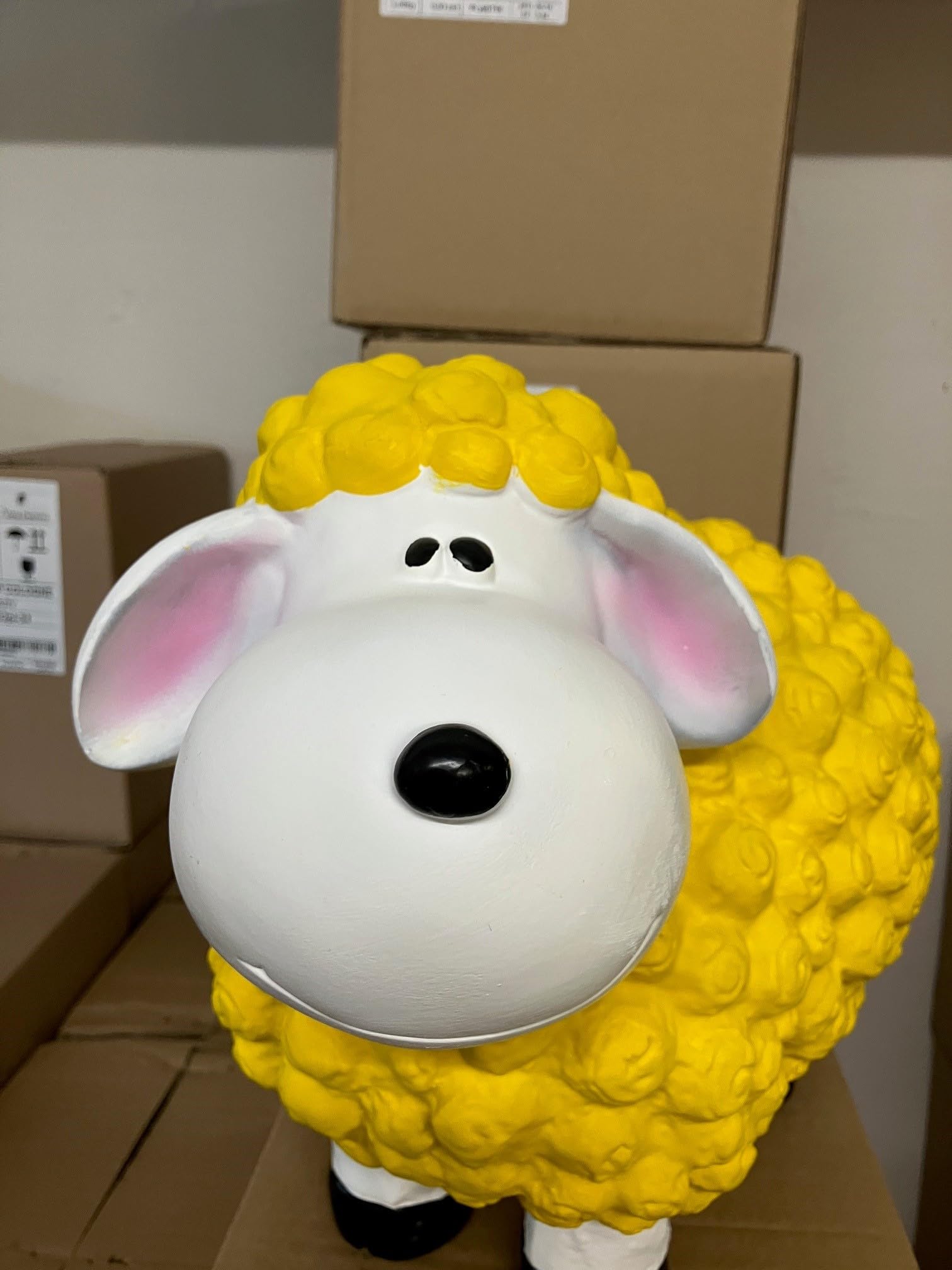 Lustiges Deko Schaf bunt Lamm Gelb Tierfigur Gartenfigur Tier