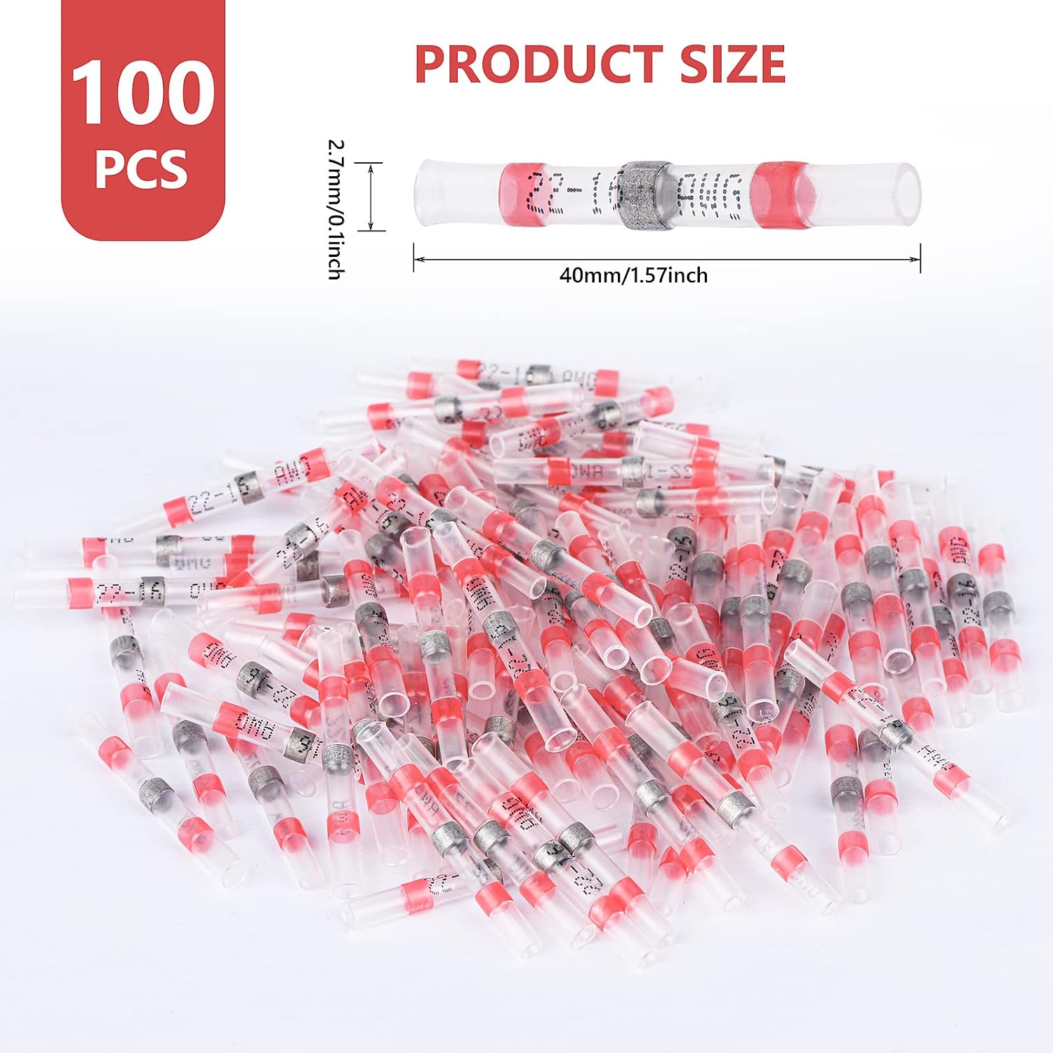 100 PCS Solder Seal Wire Connectors Heat Shrink Solder Butt Connectors Waterproof Insulated Electrical Butt Splice Wire Terminals - Image 3