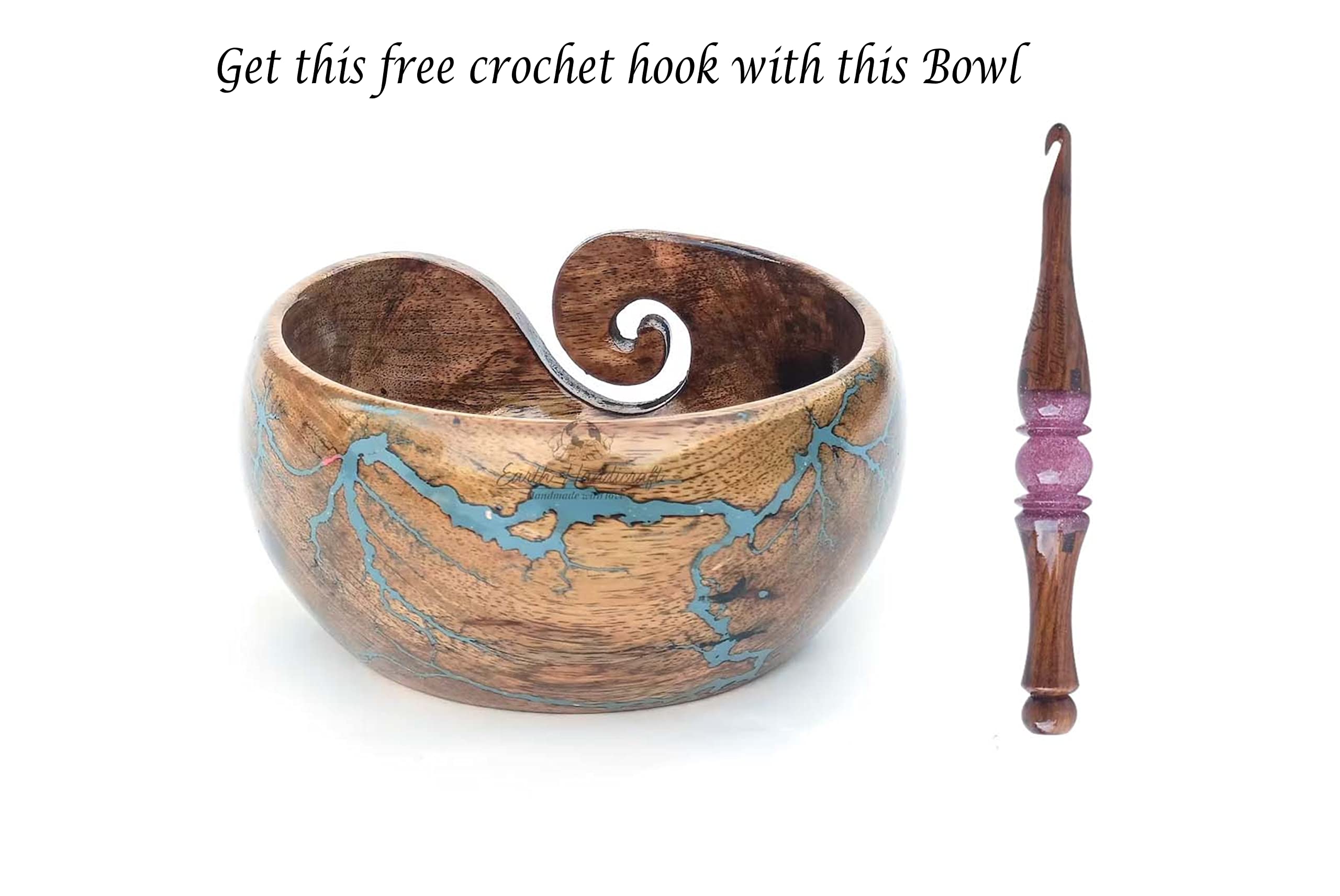 Rosewood Epoxy Resin Yarn Bowl for Multilple Uses - Lichtenberg Figure Yarn Bowl for Knitting and Crochet Holder/Yarn Storage Bowl (7
