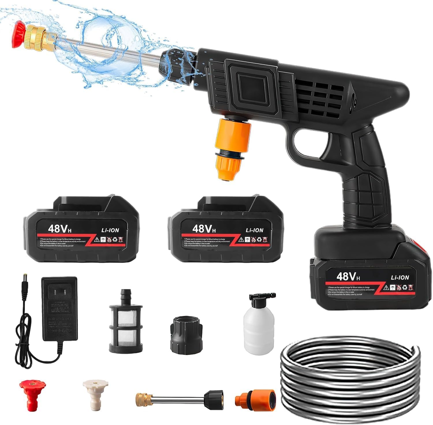 Belula Cordless Portable Wireless Pressure Washer Gun 48V 12000mah High Pressure Water Gun for Car Wash Bike Washing Cleaning| Adjustable Nozzle and 5M Hose Pipe (Double_Battery) (B0DJ2KNP9P) Amazon Price History, Amazon Price Tracker