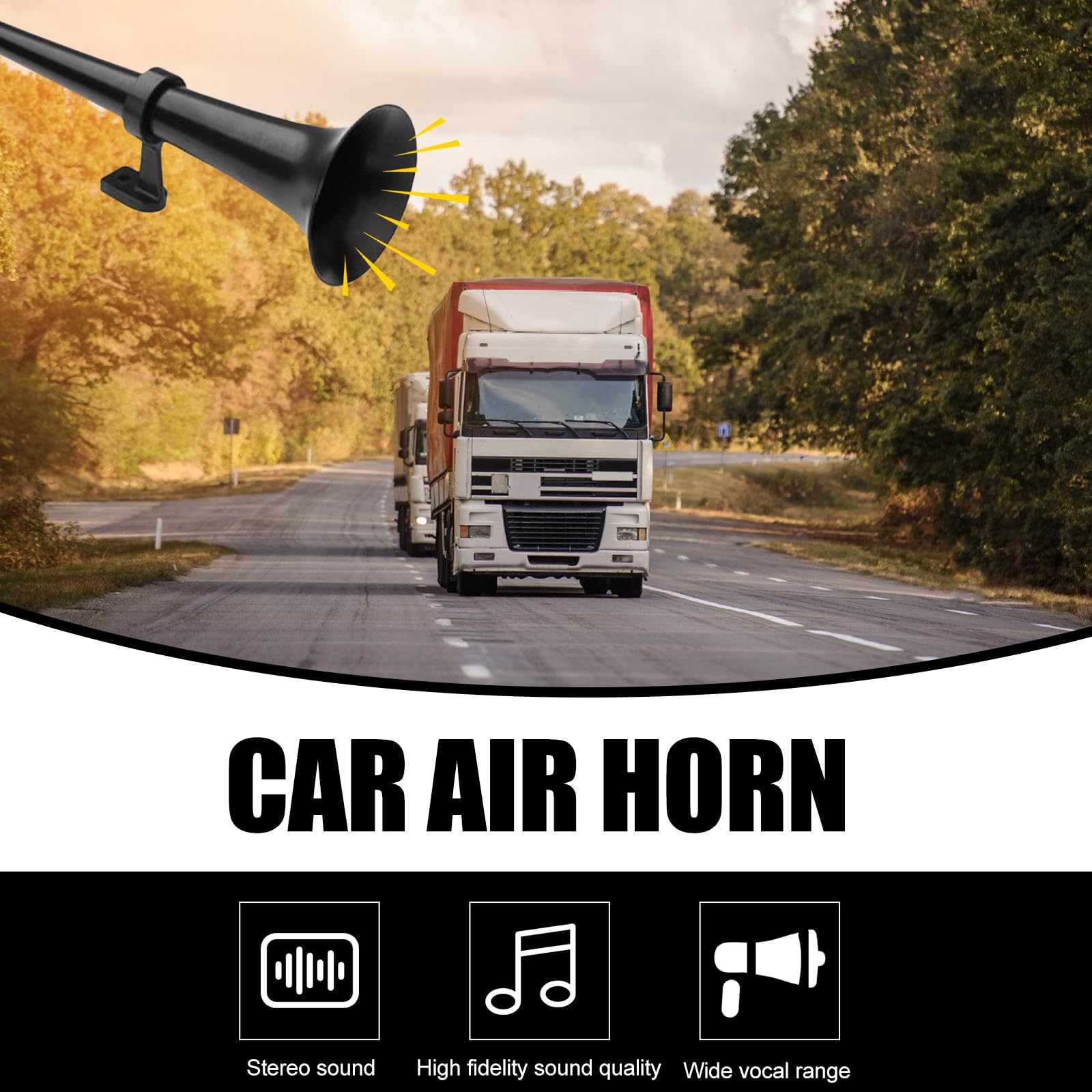 Kit per clacson ad aria, 12 V, 128 db, clacson ad aria con compressore, corno d'aria per camion da 12 V, per auto, camion, barche, moto (tubo singolo nero)