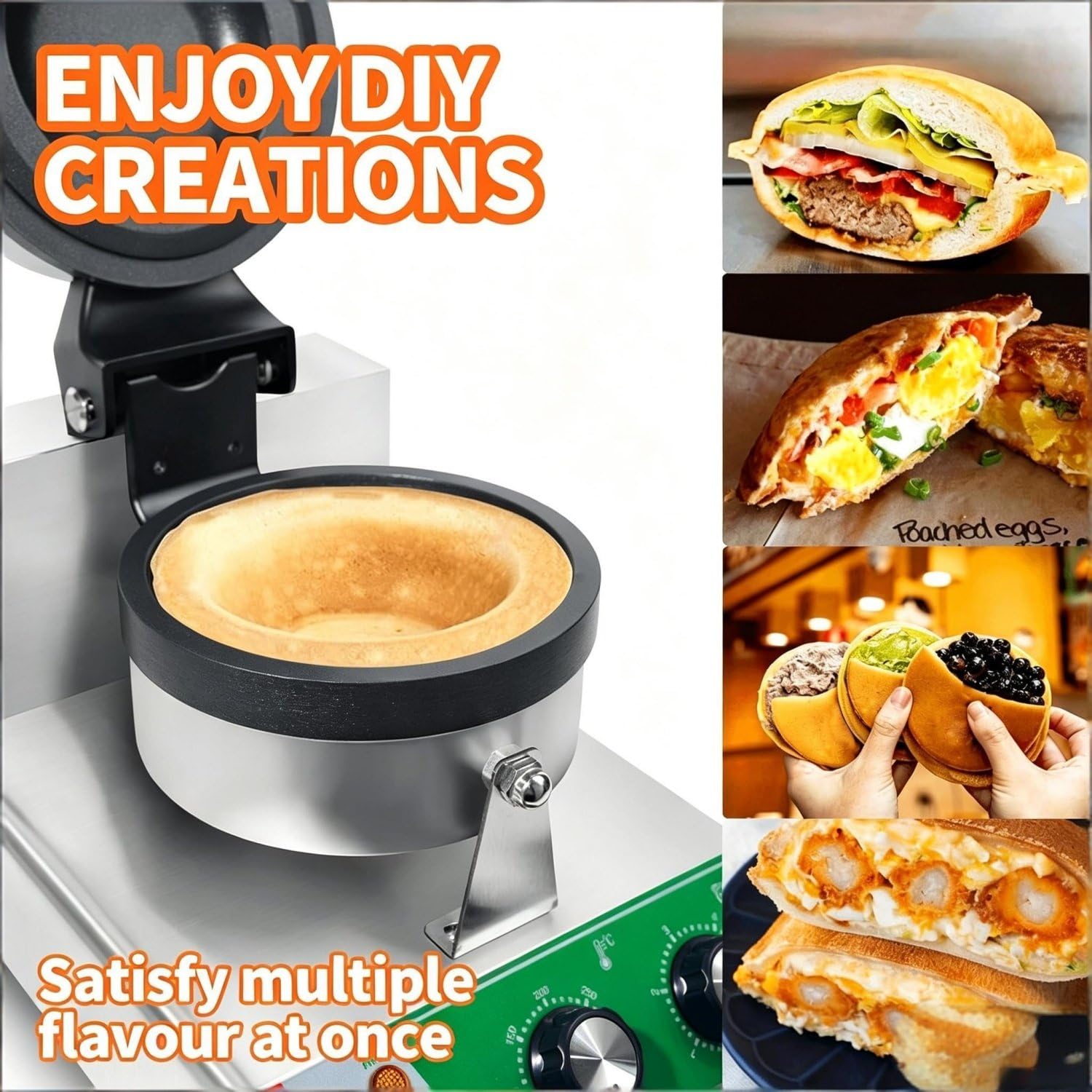 Macchina per hamburger con gelato, macchina per hamburger doppi, macchina per waffle con ripieno di gelato, macchina per hamburger e waffle, pressa per sandwich antiaderente, press,