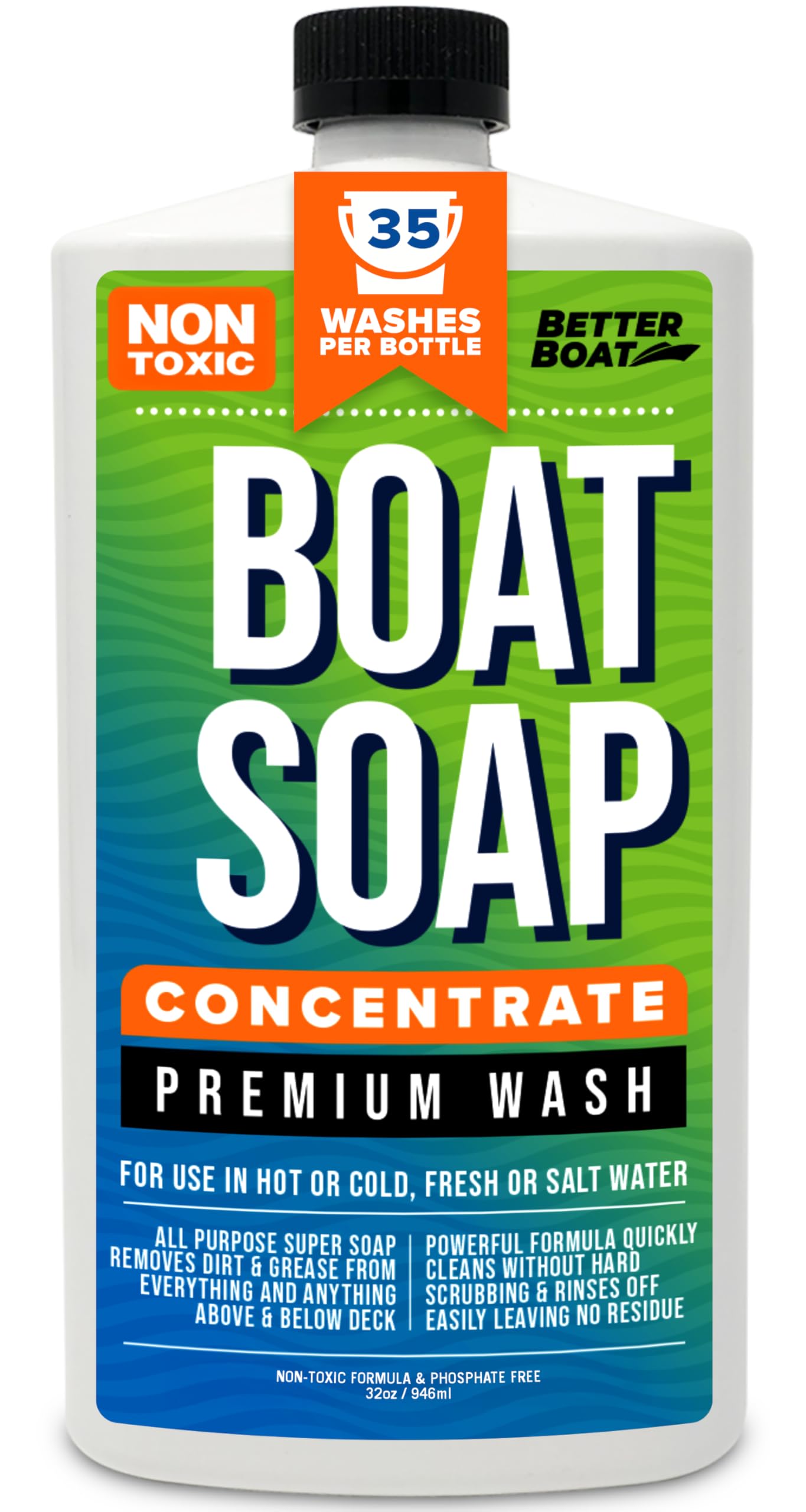 Premium Grade Boat Soap, Marine Concentrate Cleaner, Wash and Wax for Freshwater and Saltwater Use, Cleans Fiberglass Boat Hulls, RVs, Marine Cleaning Supplies