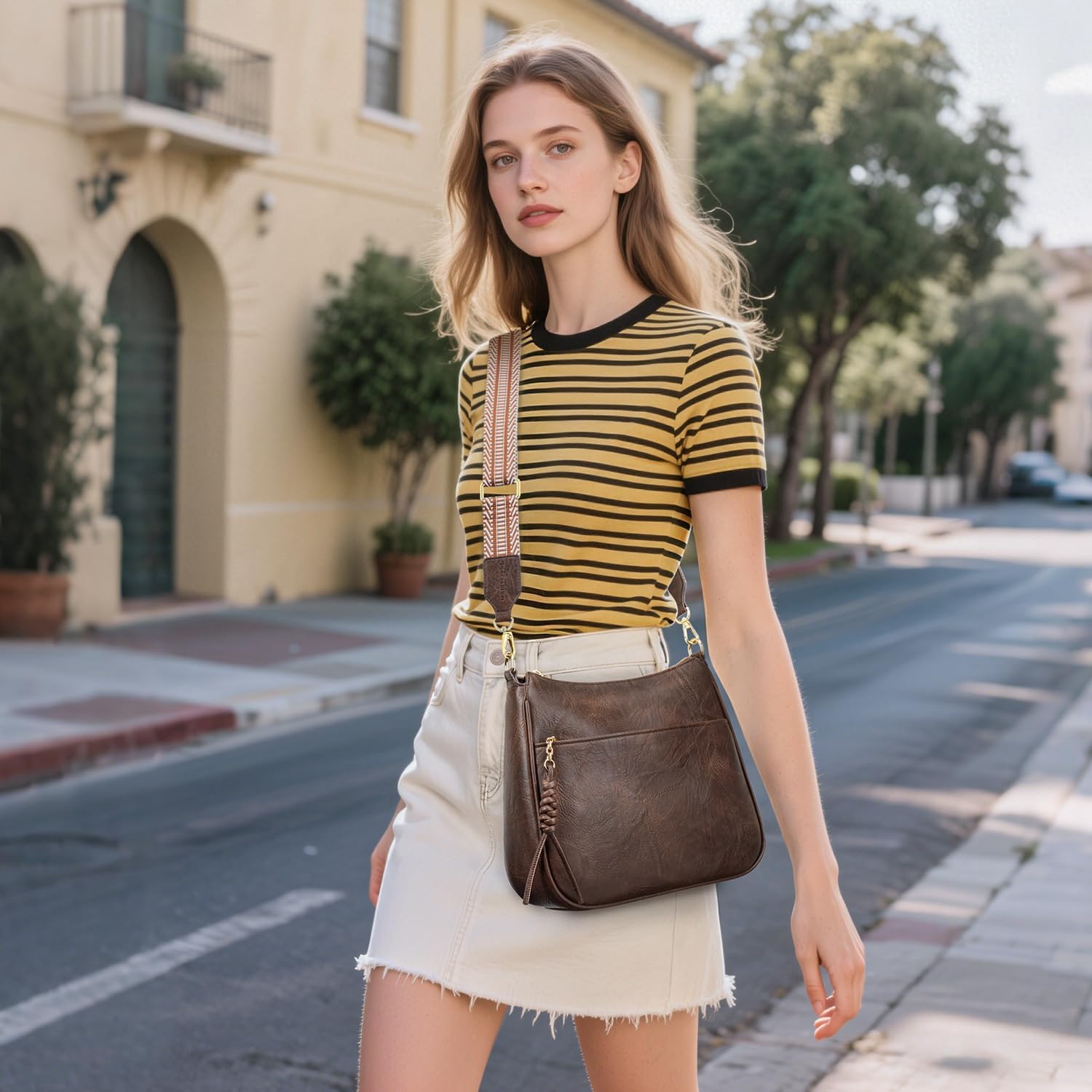 Peacocktion Crossbody Purses for Women Trendy Designer Vegan Leather Hobo Bags with Wide Shoulder Strap