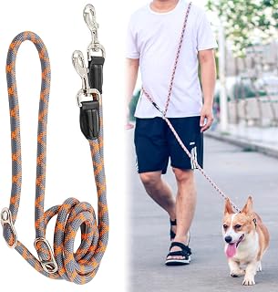 ショルダーリード 犬用 犬用リード 多機能 2.6m 反射素材付き ハンズフリー 調節可能 脱走防止 腰に掛けいる可能 斜め掛け肩掛け たすき掛け対応 中型犬用 お出かけ用//訓練/散歩用 (オレンジ)
