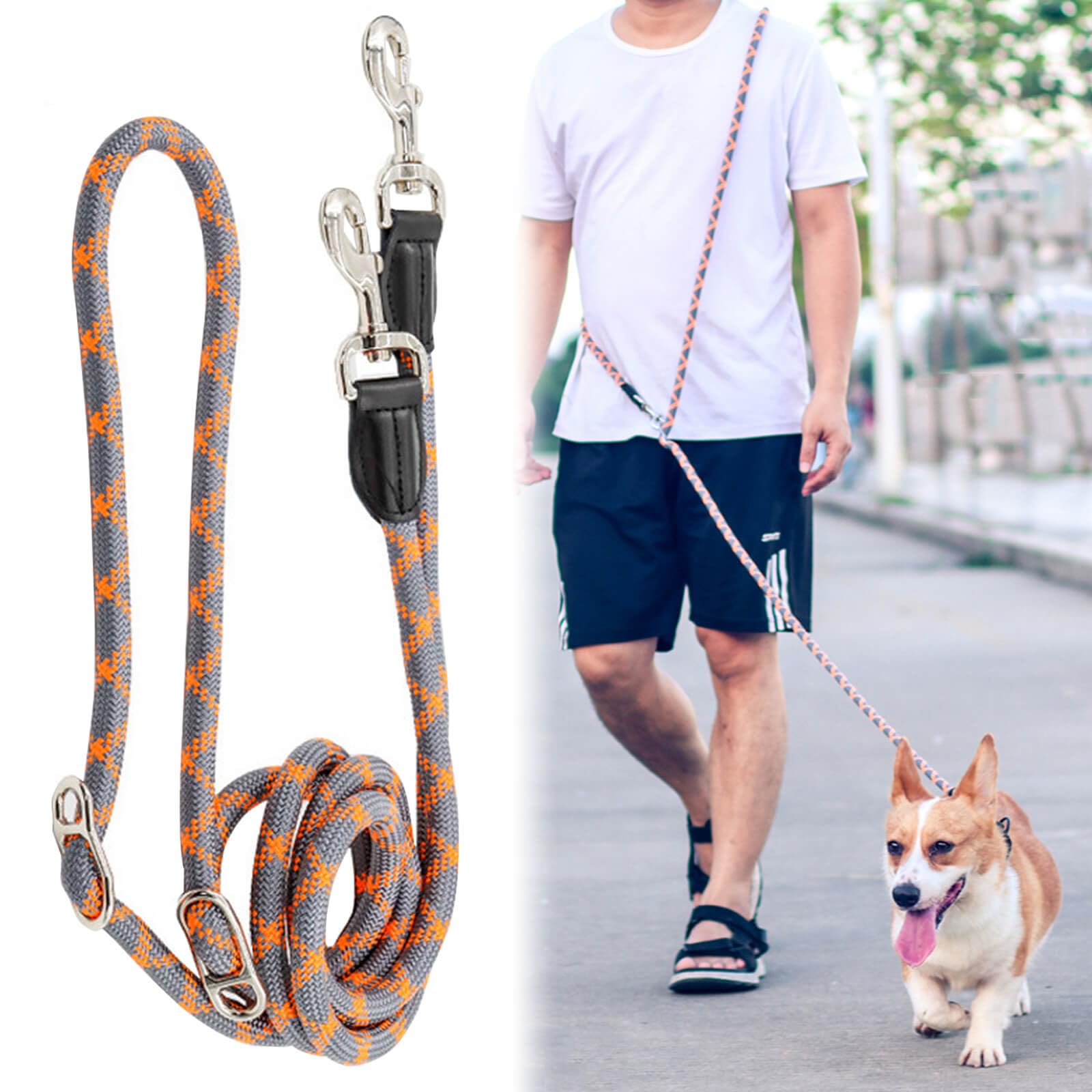 ショルダーリード 犬用 犬用リード 多機能 2.6m 反射素材付き ハンズフリー 調節可能 脱走防止 腰に掛けいる可能 斜め掛け肩掛け たすき掛け対応 中型犬用 お出かけ用//訓練/散歩用 (オレンジ)