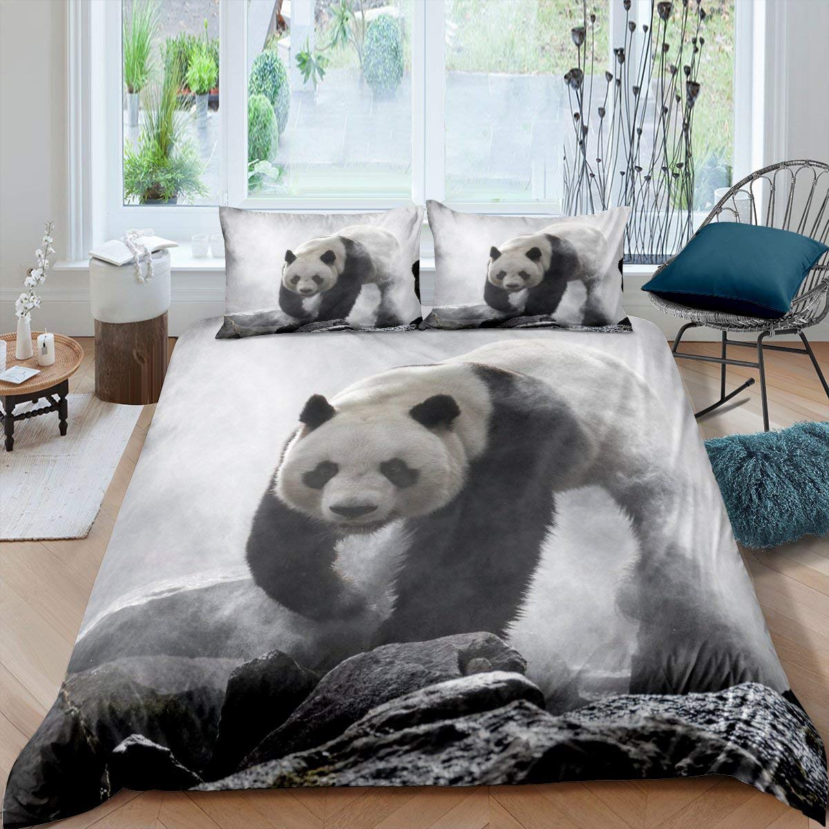 Loussiesd Cute Panda Duvet Cover Set for Girls Boys Children Walking Giant Panda Bedding Set Lover Cartoon Animal Decor Comforter Cover Wildlife Quilt Cover Room Decor 3Pcs Double Size,Zipper — image 1
