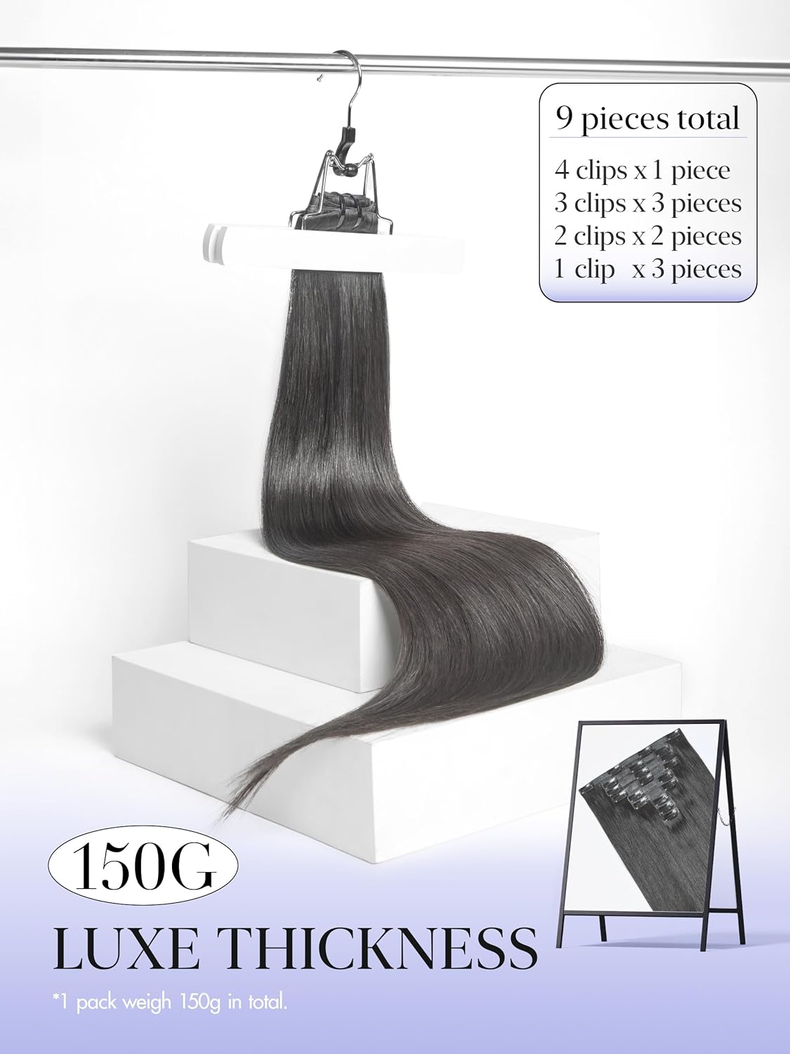 LUVME Invisible Clip in Hair Extensions Silky Straight, 150g 6pcs 14 Inch, Natural Black Real Remy Human Hair, Seamless Full Volume, Perfect for Daily Wear, Work, Parties and Weddings - Image 9