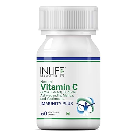 INLIFE Natural Vitamin C (Amla) Guduchi (Giloy) Ashwagandha Marica Yastimadhu (Licorice) Immunity Plus Immune Booster Supplement for adults Men Women Supplement, 500 mg - 60 Vegetarian Capsules
