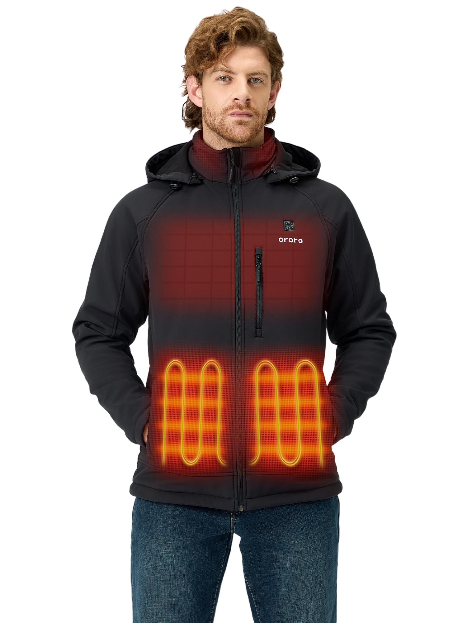 ORORO Men's Heated Jacket with Heated Collar, 4 Heat Zones Heated Coat with USB-C Rechargeable Battery (Black,XL)
