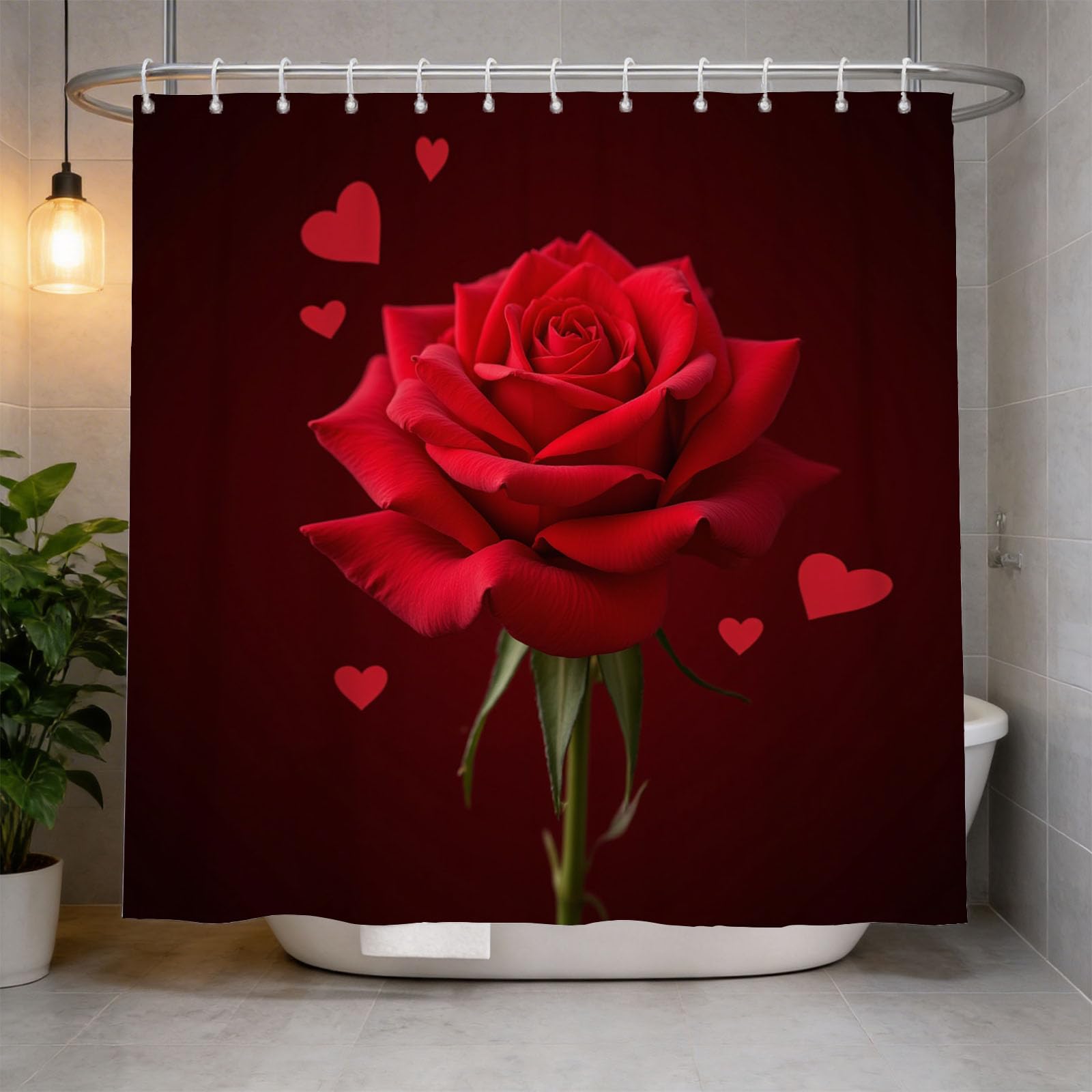 Hongduo 3D Rose Shower Curtain for Stalls Bathtubs Heart Bathroom Decor Shower Curtain Set Polyester Fabric Waterproof 200x200cm/79X79 Inch with Hooks