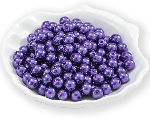 Guoxin 200 cuentas de perlas de vidrio, perlas falsas redondas checas pequeñas de satén espaciador sueltas a granel con agujeros hechos a mano para