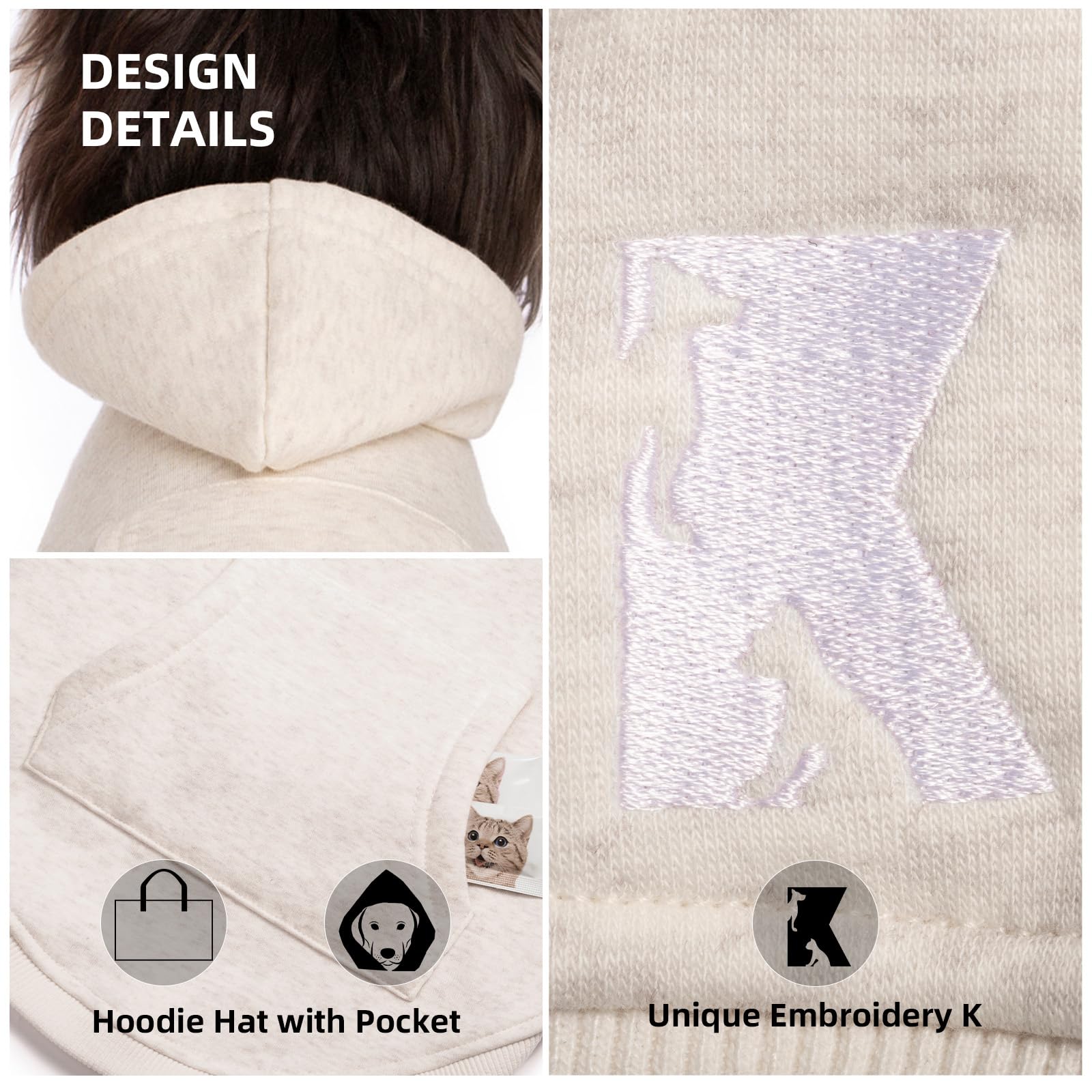 Koneseve Sudadera con capucha para perro, suéter de gato cálido con bolsillo, ropa suave para el uso diario, sudaderas básicas con capucha, ropa de abrigo de invierno, camiseta cómoda para todas las