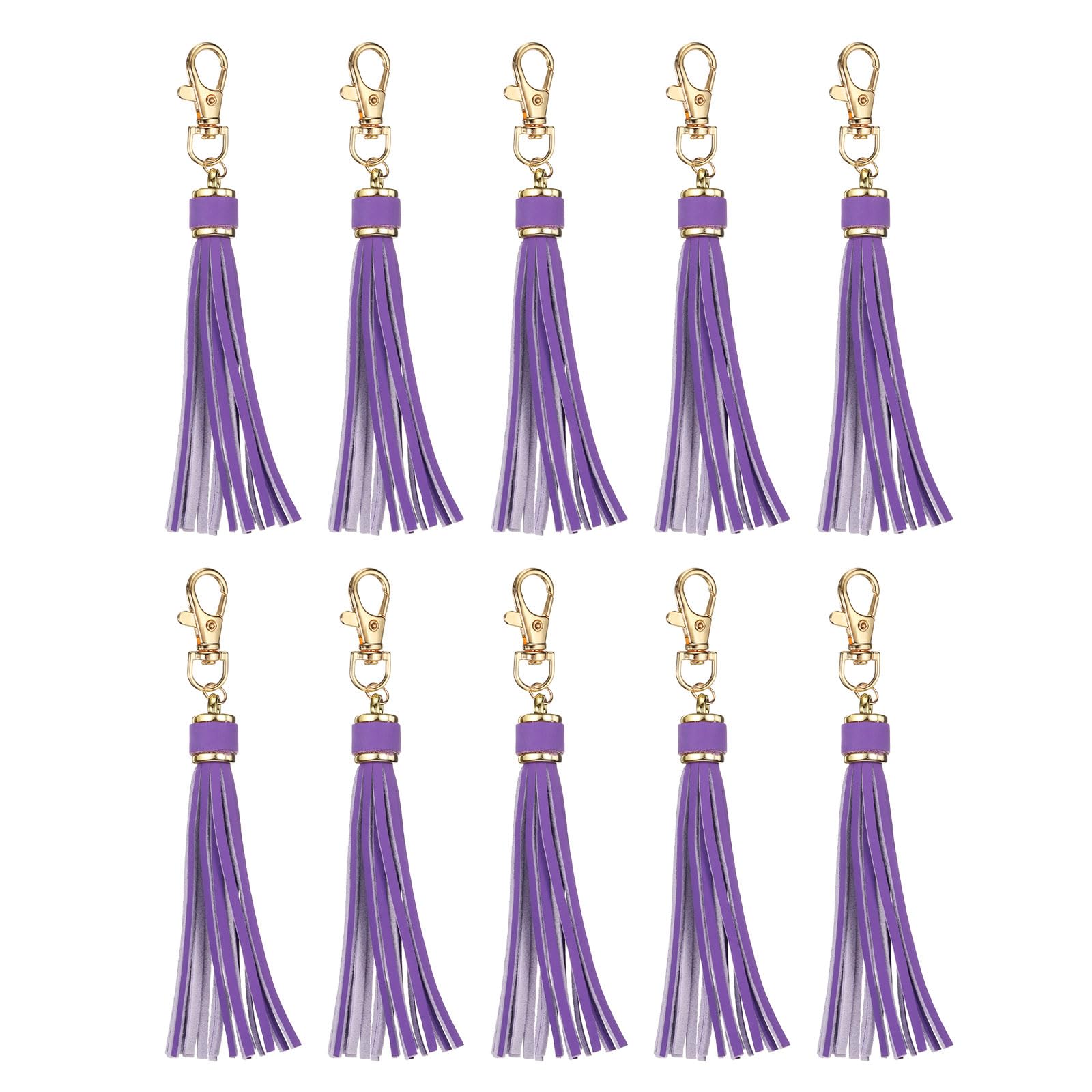 sourcing map 10pcs PU Leather Tassels, 6 Inch Keychain Tassel Charm Tassel Purse Charm with Lobster Swivel for Jewelry Making, Handbag, DIY Crafts, Phone Straps (Dark Purple)