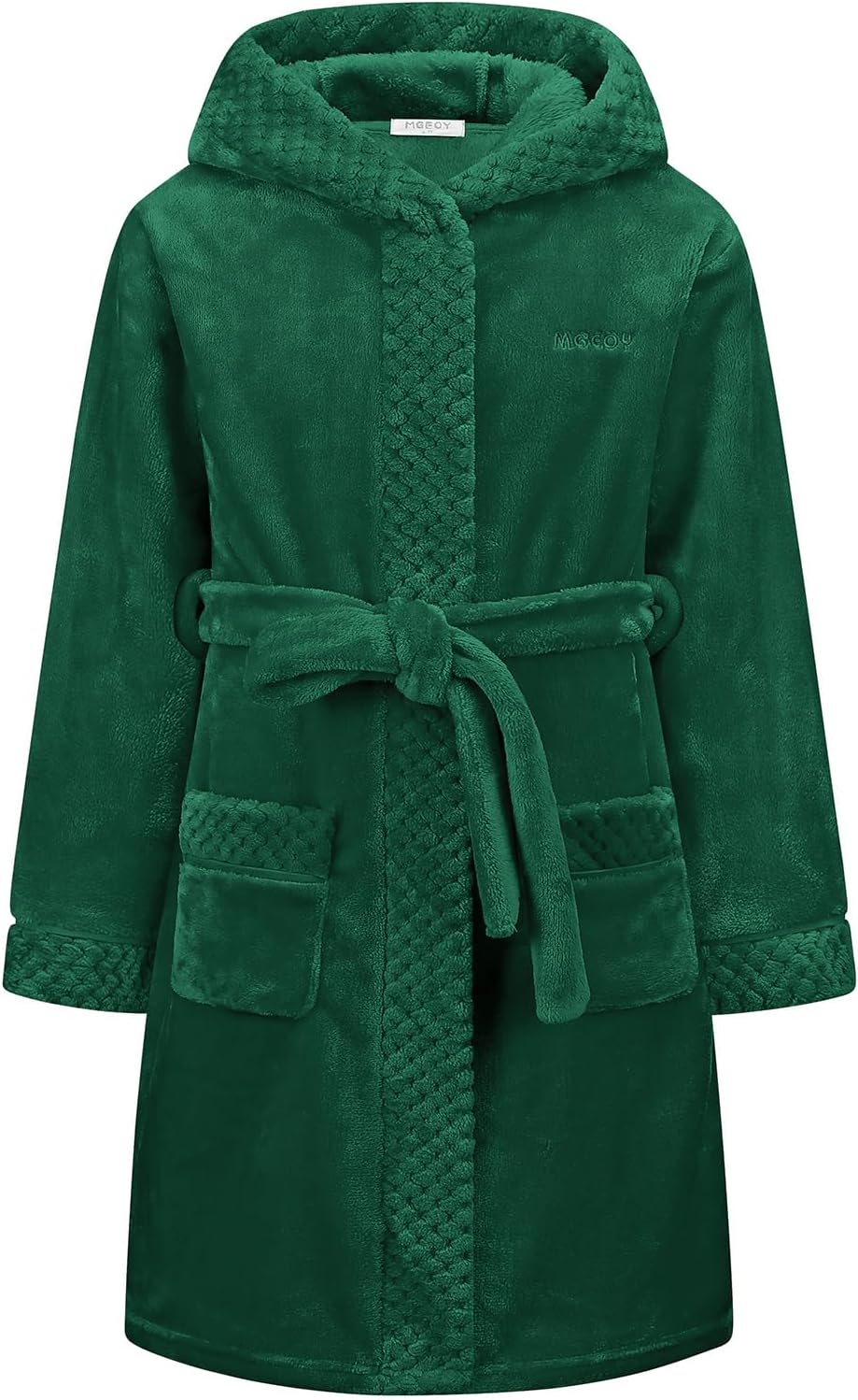 MGEOY Boys Girls Mid-Weight Plush Fleec Robe Soft and Warm Hooded Bathrobe for Kids