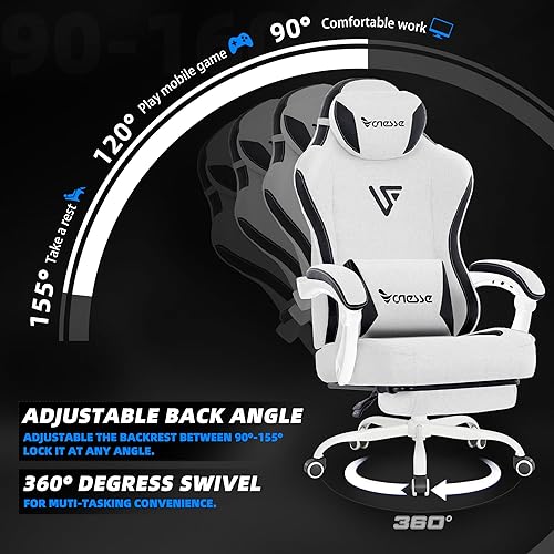 Miniatura 6 de Silla de juegos Vonesse, silla de computadora de tela con amortiguador de bolsillo, silla de oficina con reposapiés y soporte lumbar de masaje,