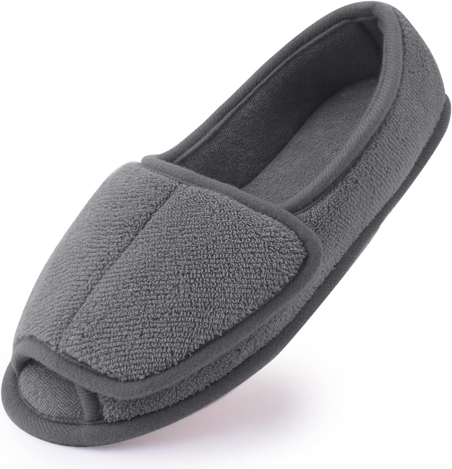 Git-up Diabetic Slippers for Women Memory Foam Arthritis Edema Adjustable Open Toe Swollen Feet Slippers Bedroom House Indoor Outdoor Shoes with Rubber Sole, Grey 6#