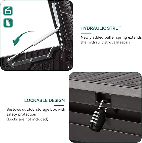 Miniatura 3 de YITAHOME Caja grande de resina de 100 galones, cajas de almacenamiento para muebles de patio, cojines de exterior, herramientas de jardín y