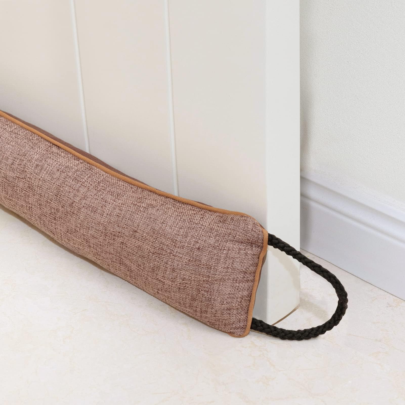 Marwood Under Door Draught Excluder 81cm Wind Stopper for Door & Window, Weighted French Air Door Draft Stopper Front Door Snake Noise Blocker for Bottom of Door with Hanging Loops - Brown 32"