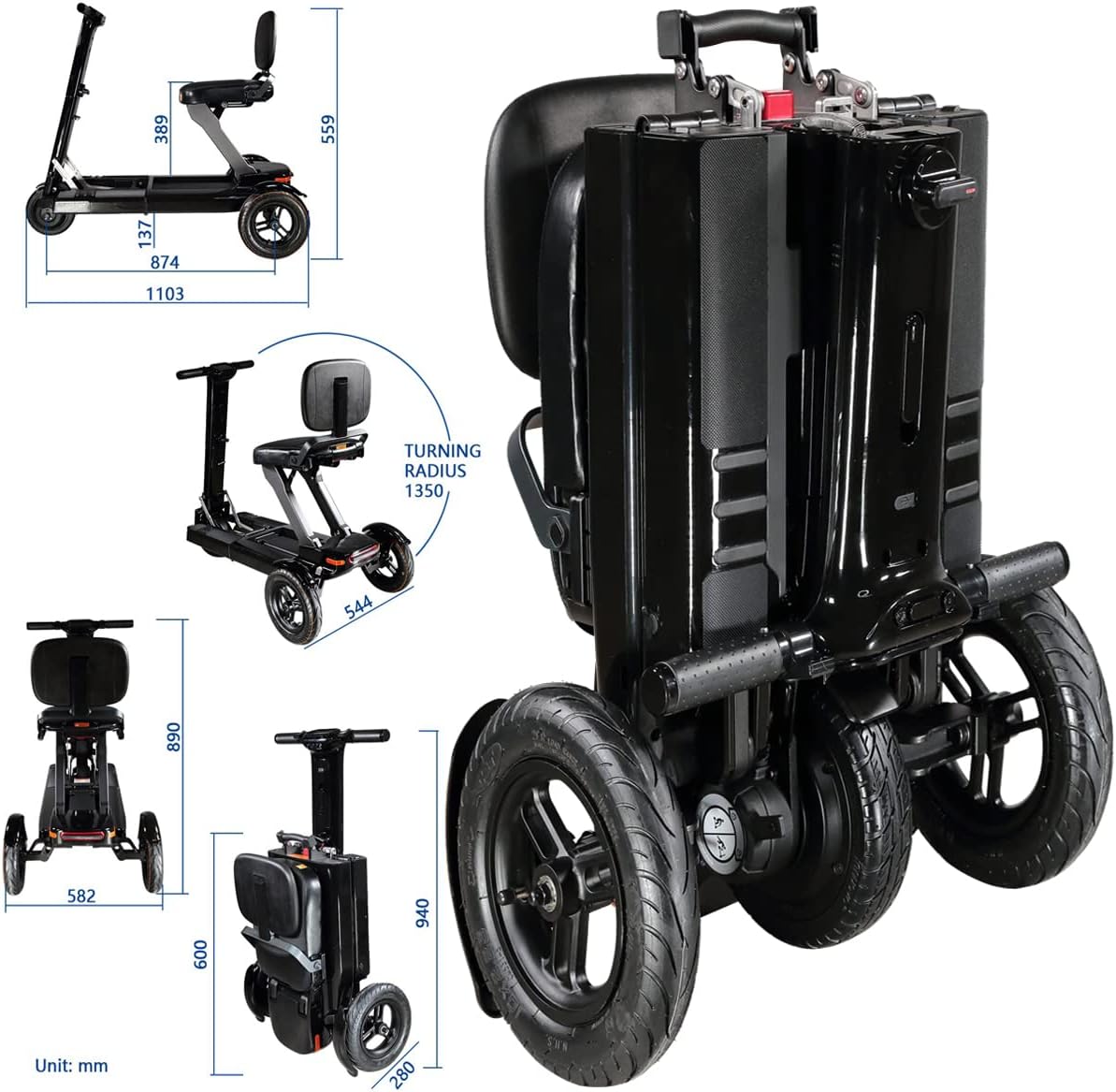 Amebee Mobility Foldable Scooter U.S. Standard Light Weight Strong Structure Compact Walking Aid, Full-Size Portable Vehicle for Adults Adults Seniors Handicapped Travel Assistance