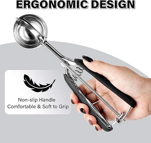 Vista 52 de Cuchara para galletas de 3.5 cucharadas, cuchara de helado con gatillo de pulgar, masa de galletas, cuchara de melón de 2.165 in, agarre cómodo