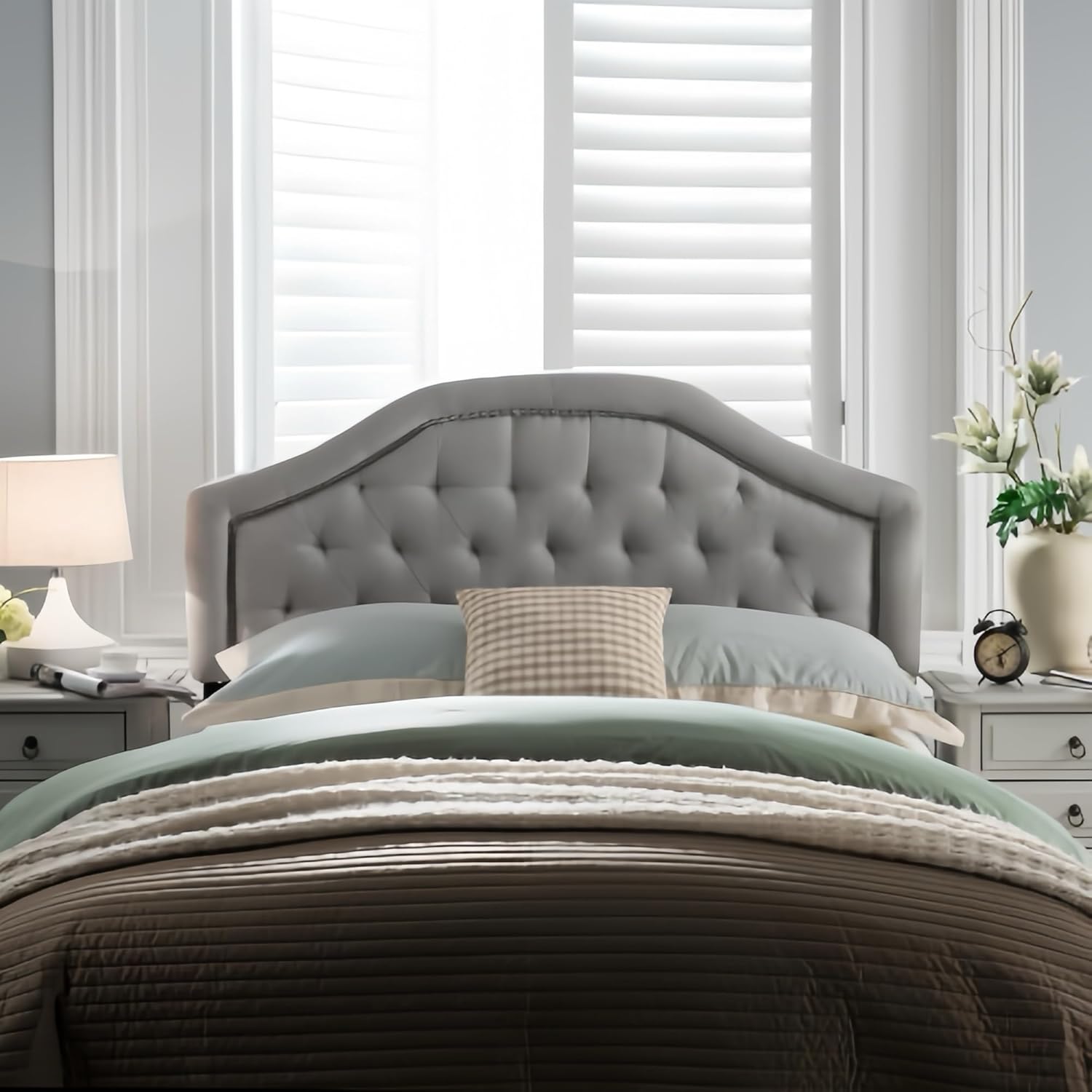 Light Grey Upholstered Headboard with Button Tufted Design, Adjustable ...