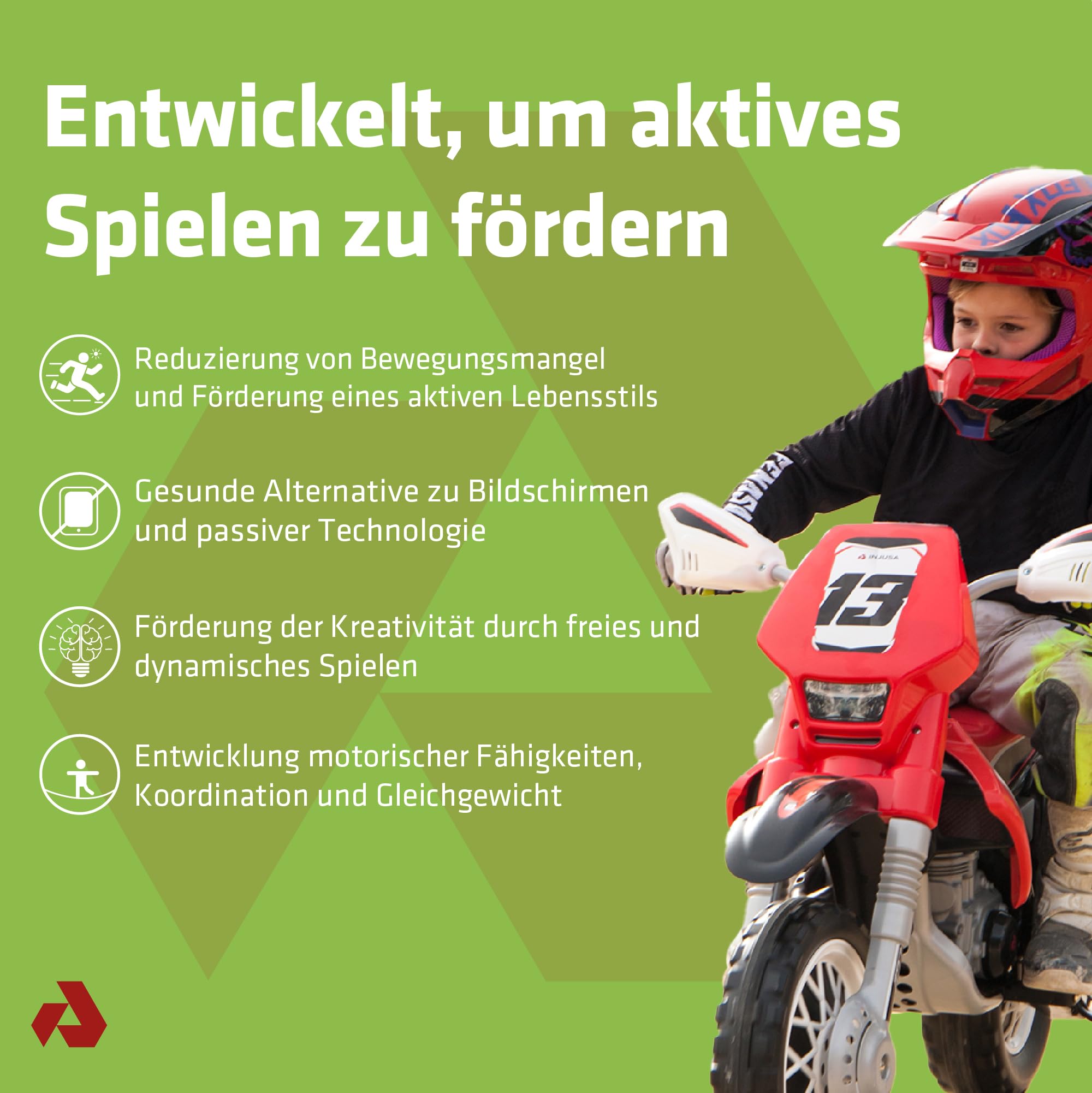Elektro Motorrad Kinder 3-6 Jahre Kawasaki 12V Offiziell Lizenziert + Fußpedal + Automatische Bremse + Stützräder + Motocross Design | INJUSA