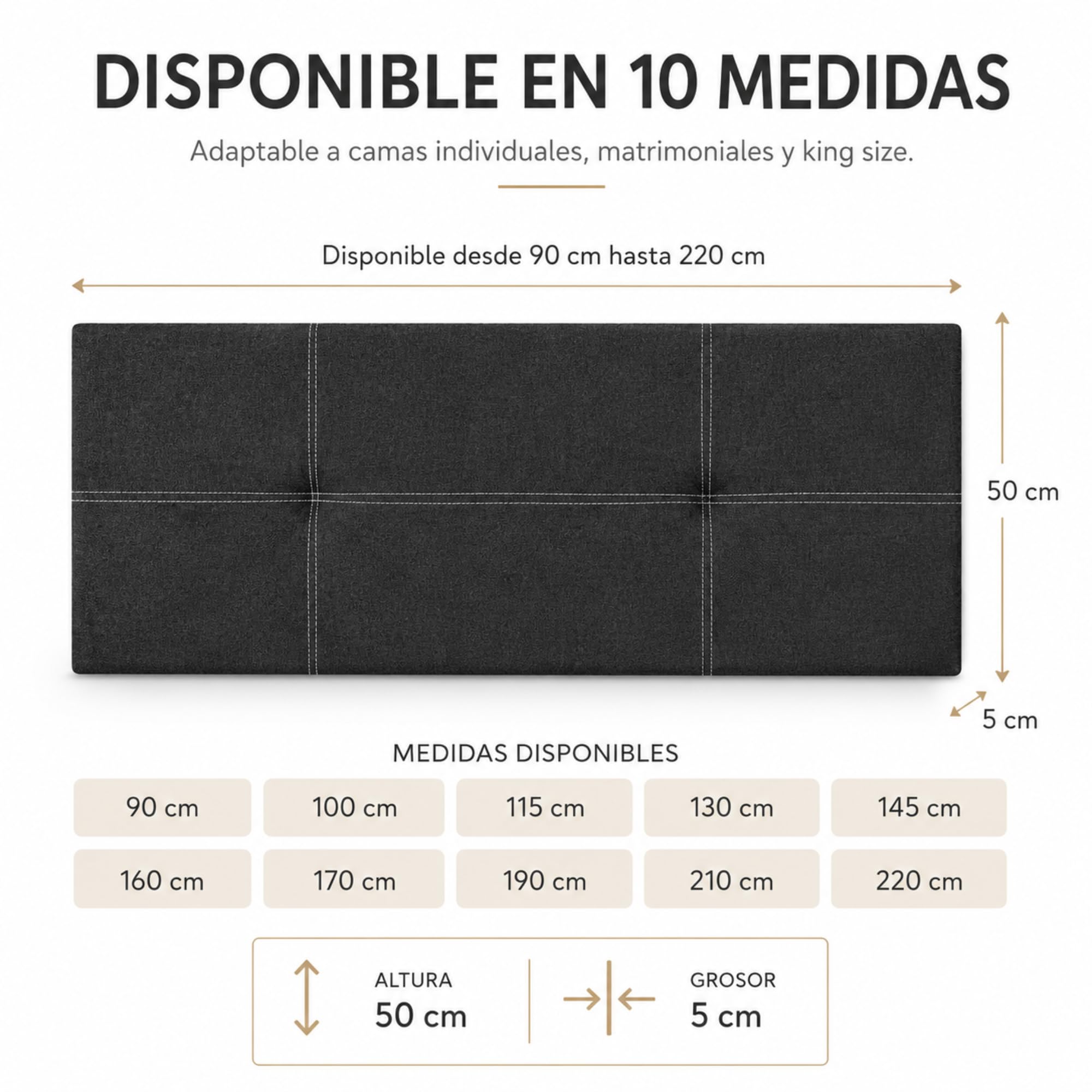 FISIO Dreams Cabecero Tapizado Tela Nido Lola para Cama 90, 105, 135, 150, 160, 180 y 200cm | Cabezal Acolchado Moderno | Tela Acualine Repelente al Agua | Fabricado en España