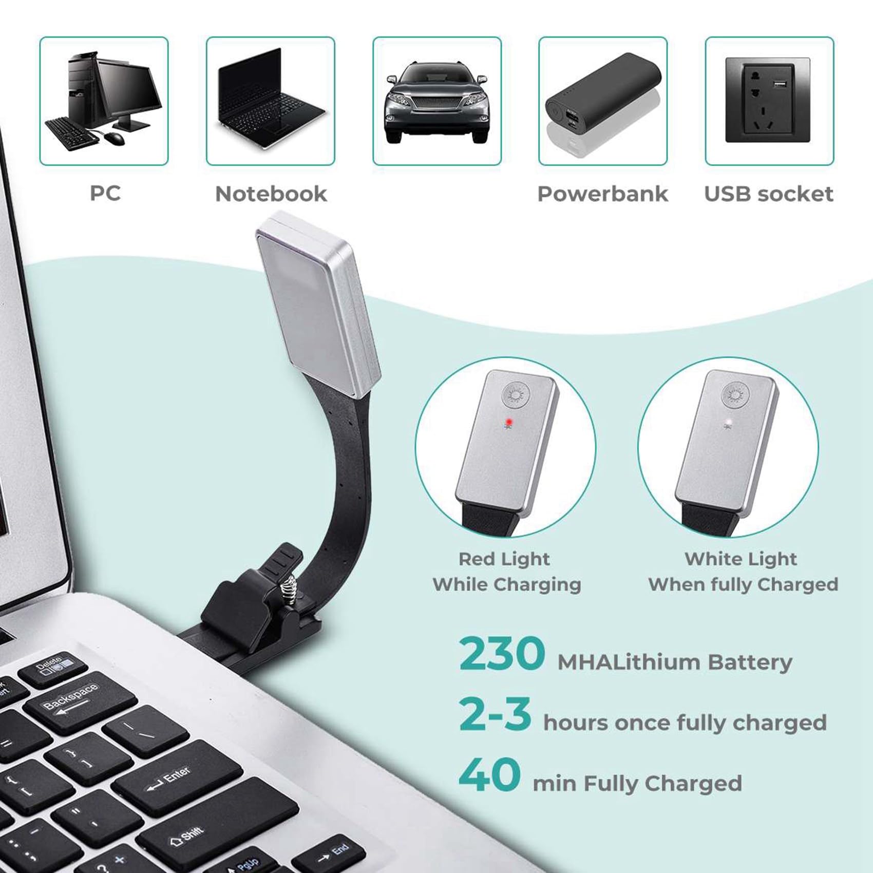 5X Rechargeable E-Book LED Lumière pour Papier Nouvelle USB Lampe de Lecture Livre Lampe Lampe Clip pour Voyage Chambre Livre Lecteur 3 Modèle