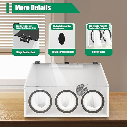 Miniatura 7 de Caja de polvo eléctrica totalmente cerrada para pulir mesa, caja de polvo, cubierta acrílica, con luz LED y ventilador para máquina pulidora (3