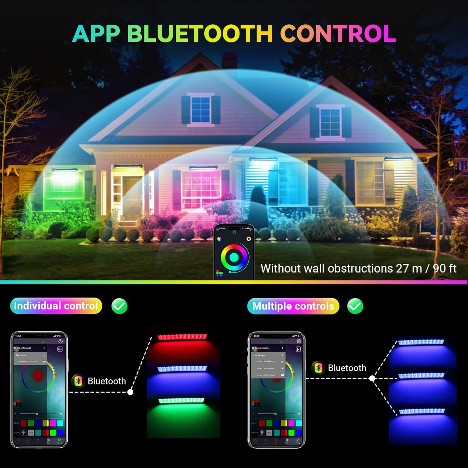 LED Stage Wash Light Bar 2Pack: 16" 48W RGBCW Wash Lights - APP & Remote Control - IP66 Waterproof - Timing & Music Sync - Uplighting for Events Outdoor Indoor Party Wall Washing Garden Landscape