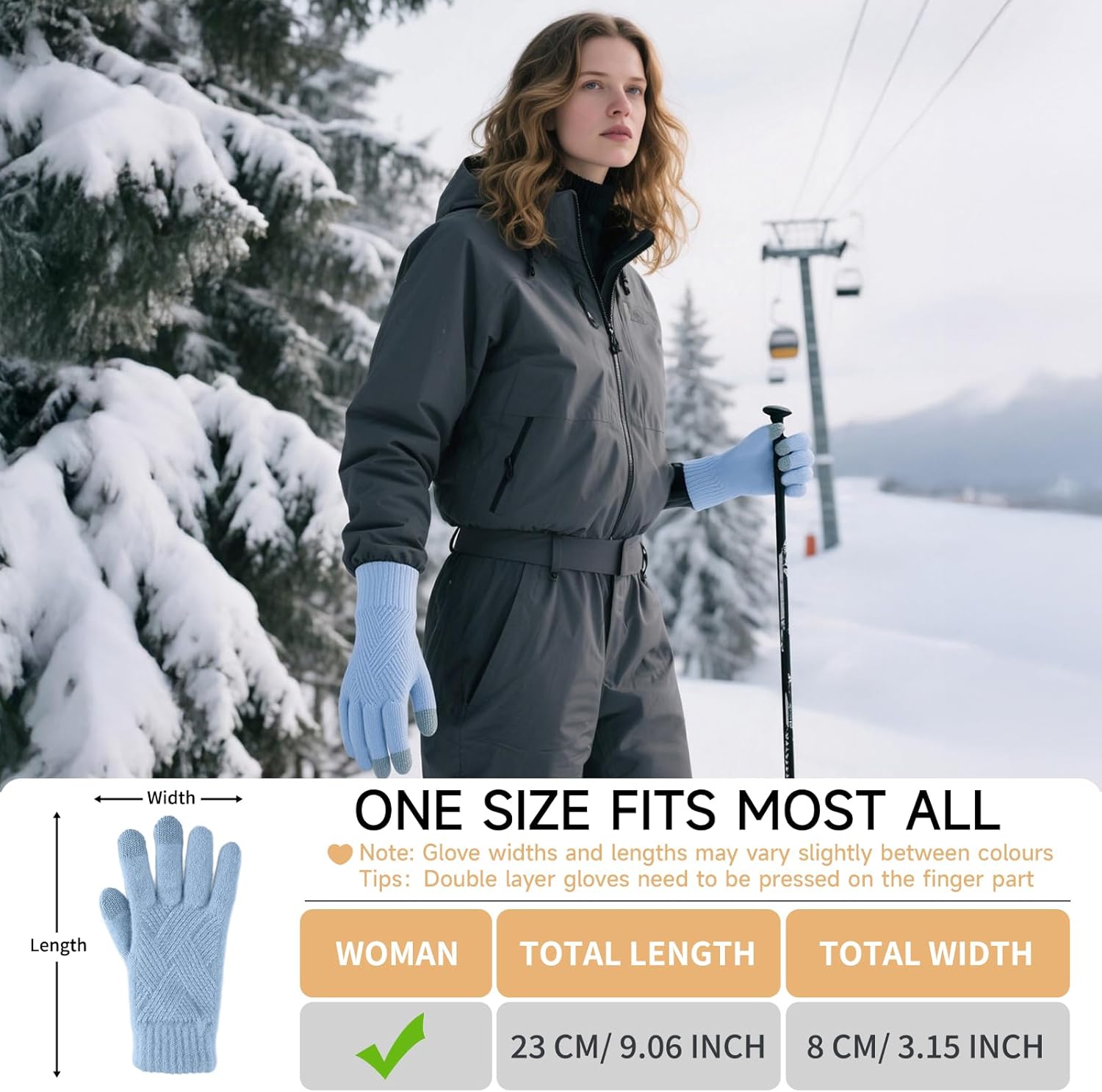 Winter Gloves for Women Touch Screen Thermal Soft Lining Elastic Knit Warm Gloves for Cold Weather - Image 6