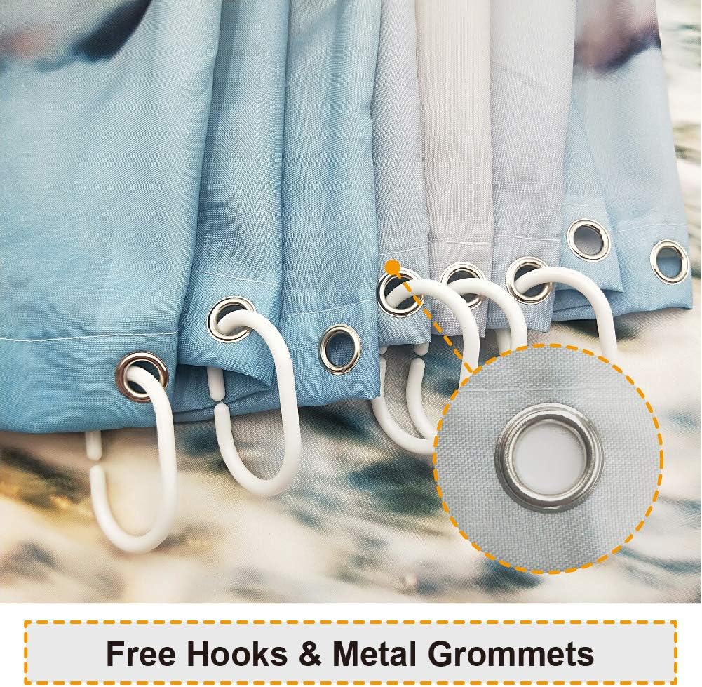 Baccessor Tropical Beach Shower Curtain Seashore Theme Sunrise Hawaiian Blue Ocean Shower Curtain Waterproof Fabric Aesthetic Bathroom Decor with Hooks 72" W x 72" H : Home & Kitchen