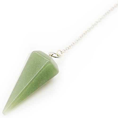 Miniatura 4 de Péndulo de radiestesia hecho de cristal de aventurina verde natural para adivinación chakra reiki. puntiagudo con cadena y bolsa de joyería