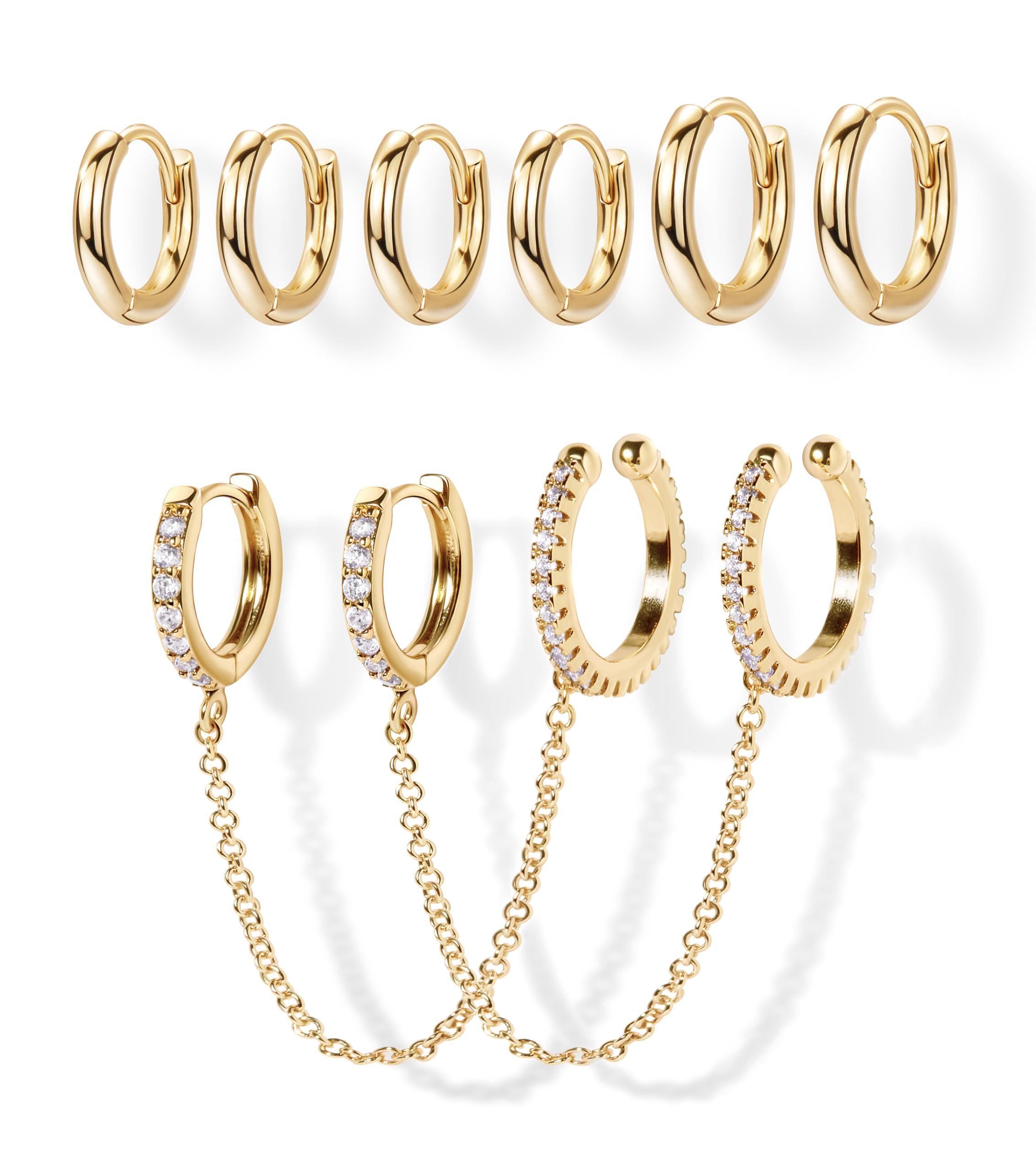 Small Gold Huggie Hoop Earrings Set for Women Men Hypoallergenic 14K Plated Stack Cartilage Earrings, Sterling Silver Multiple Piercing Lightweight Mini Thin Cute Dainty Trendy Jewelry Gifts for Women