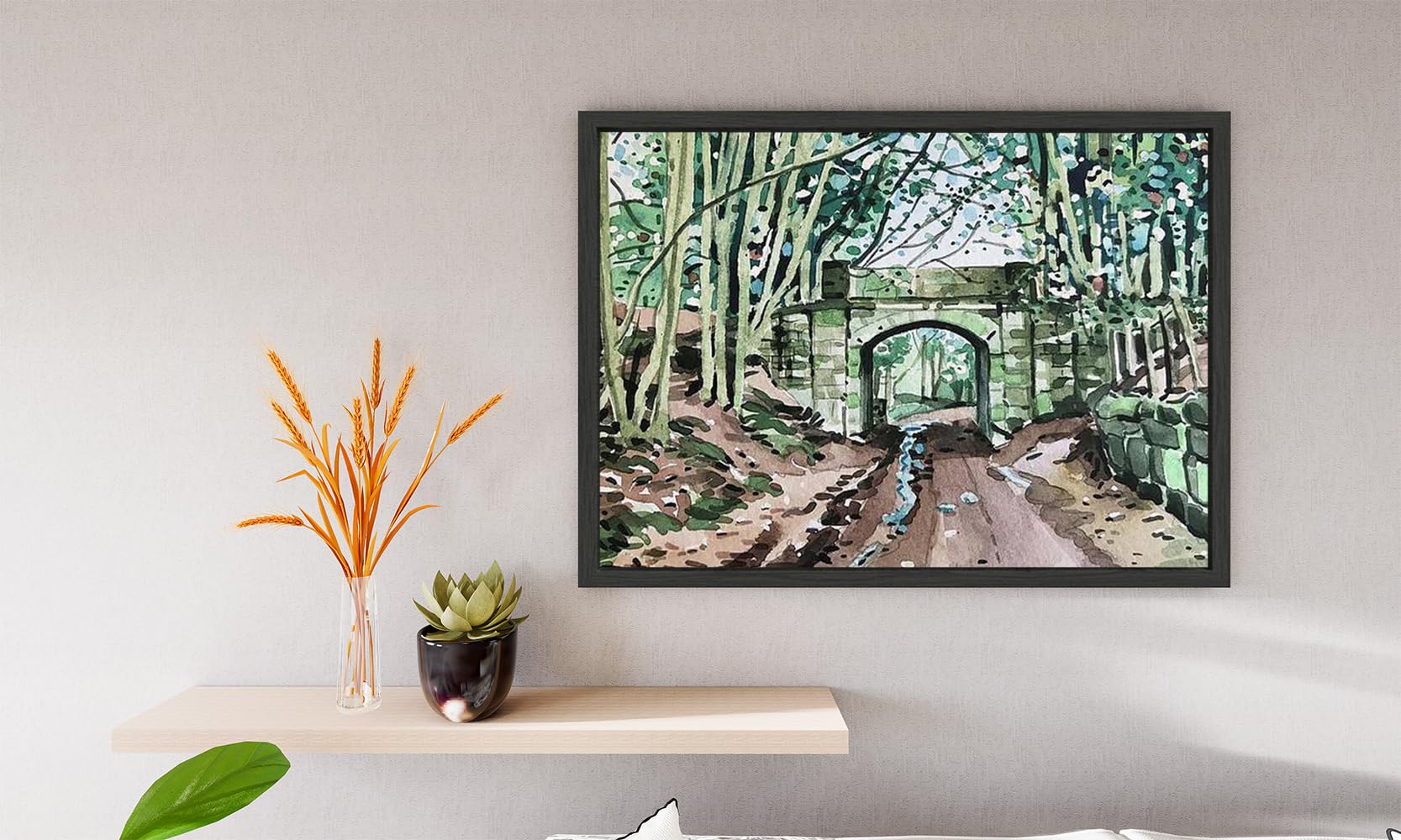 VERRE ART Printed Framed Canvas Painting for Home Decor Office Wall Studio Wall Living Room Decoration (14x10inch Black Floater) - Country Lane - Bickerton Print