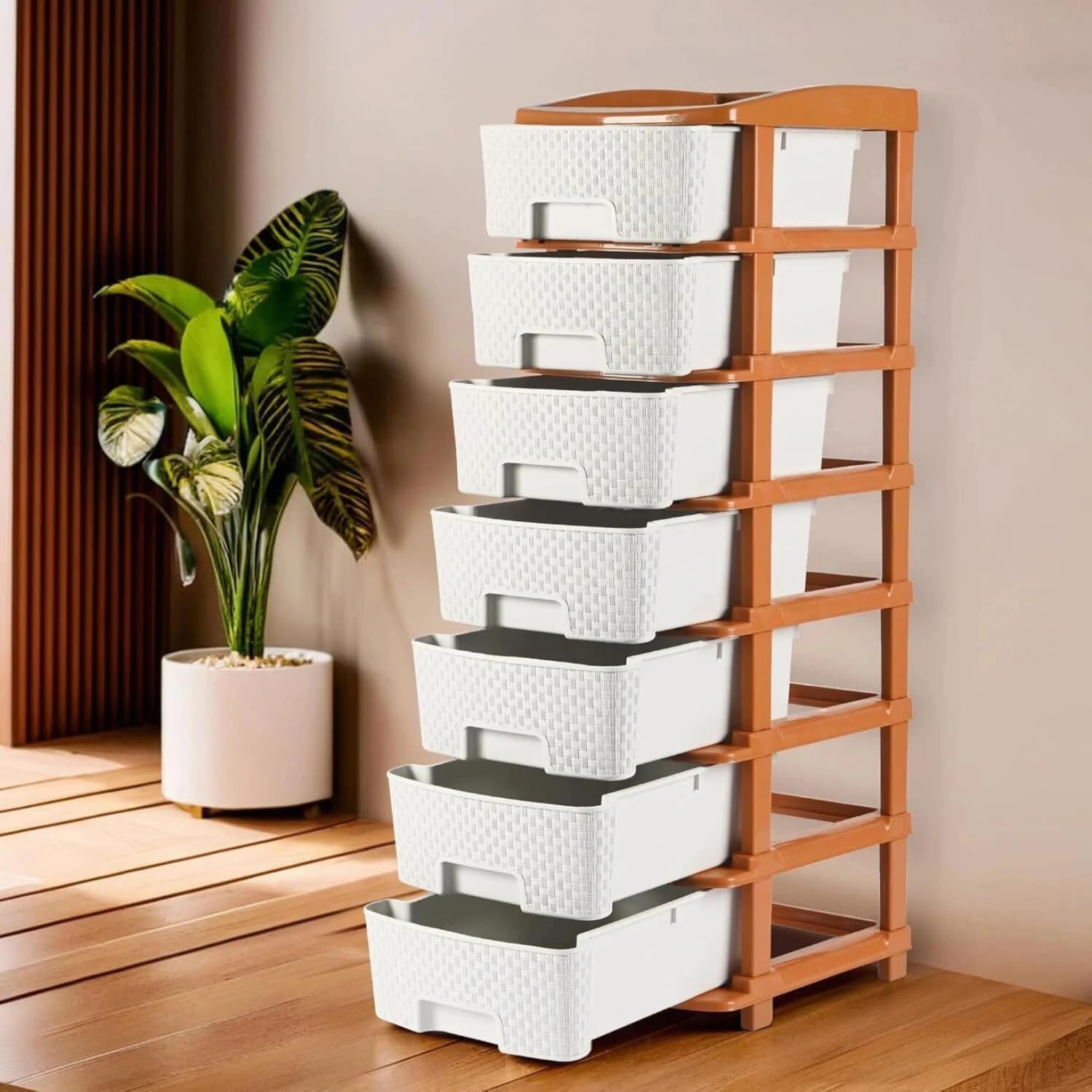 Jumbo Plastic Modular Drawer Storage Cabinet | White Brown Organizer for Home Office Kids Room and Clinic | Space Saving Storage Unit with Deep Drawers | 7xl-image-38
