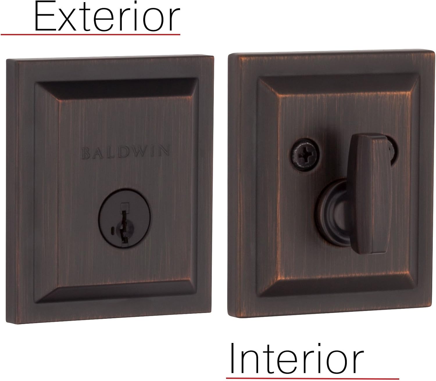 Baldwin Spyglass, Single Cylinder Front Door Deadbolt Featuring SmartKey Re-key Technology and Microban Protection, in Venetian Bronze