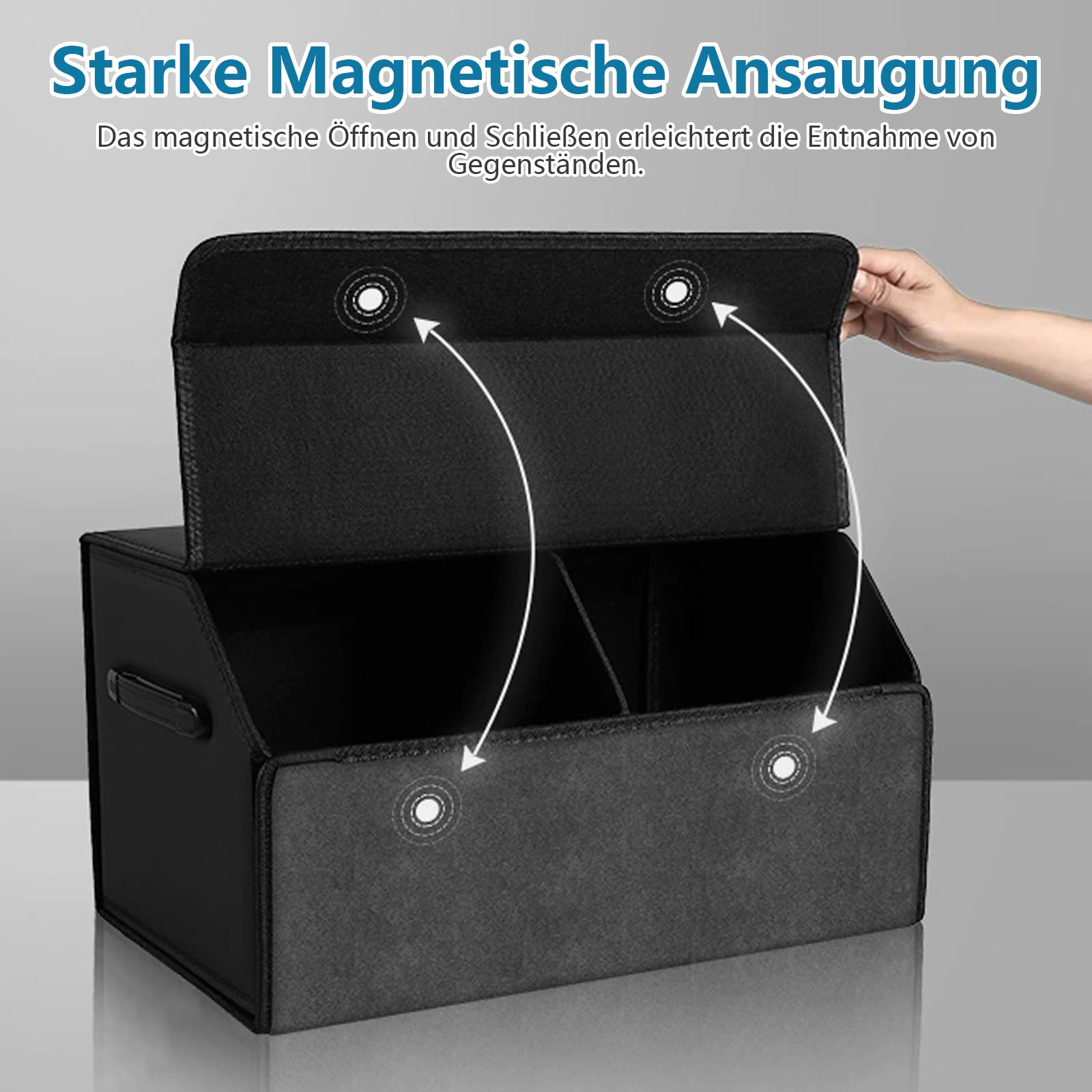 Polegas Auto Kofferraum Organizer, Faltbare Leder Kofferraumtasche, Größe Aufbewahrungsbox Auto mit Deckel, Car Organizer Kofferraum Box, Schwarz