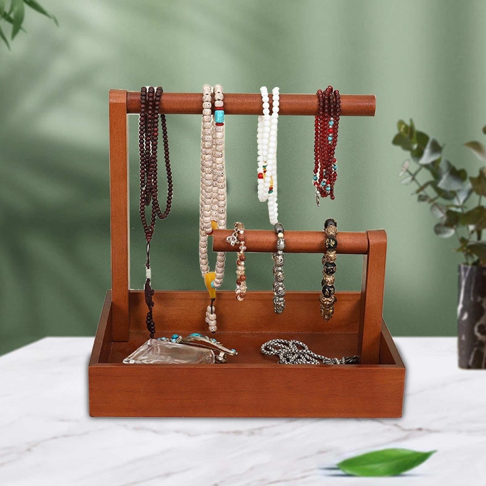 Expositor de Joyas de Madera para Mujer, con 2 Accesorios de fotografía, Soporte para Relojes, Pendientes y Collares.