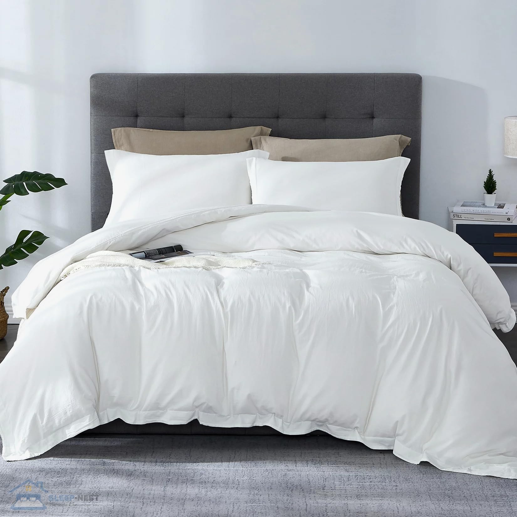 Photo 1 of SLEEP-NEST Oversized King 120x120 Inch Duvet Cover Set 3 Piece 100% Pure Cotton Sateen Weave Zipper Closure All Season Ultra Soft Breathable 10x10ft Cover for Comforter, Super King Light Blue