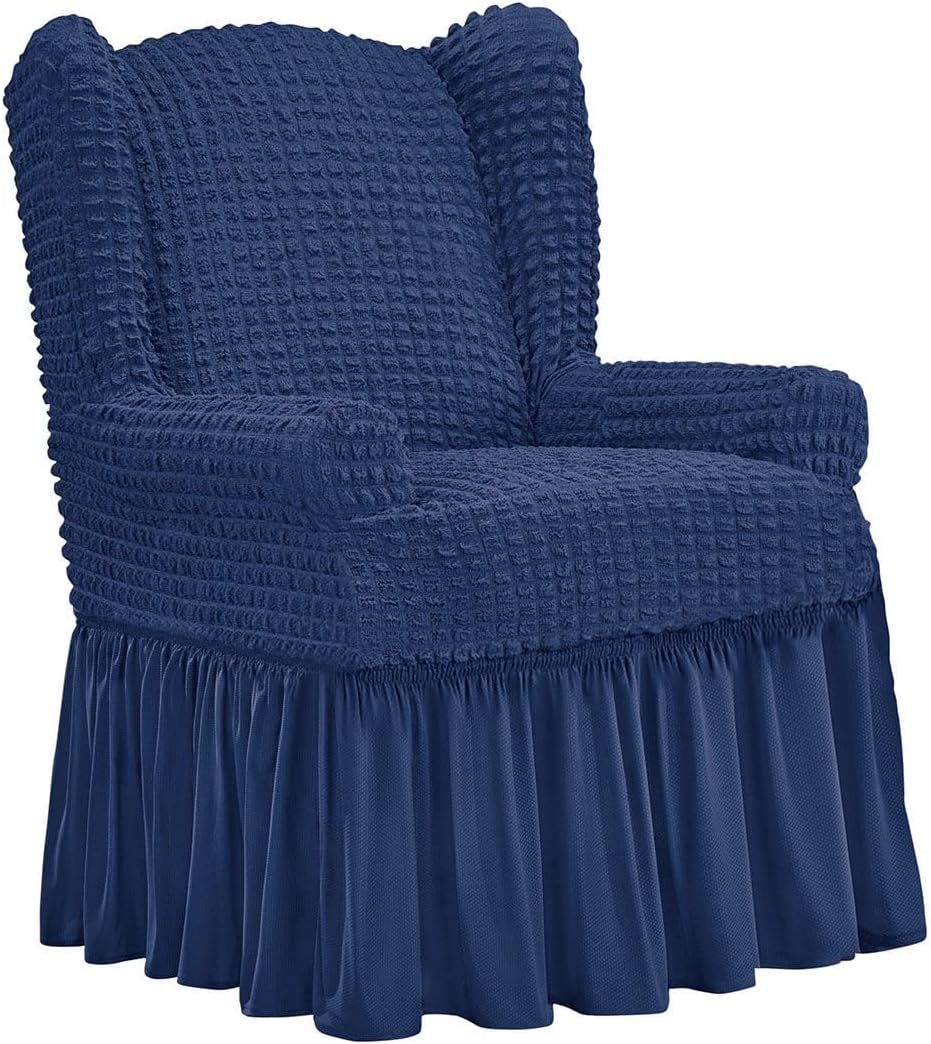 Gajula.Enterprises Textured Ruffled Recliner Slipcover – Navy Blue Stretch Cover Fits 42"W