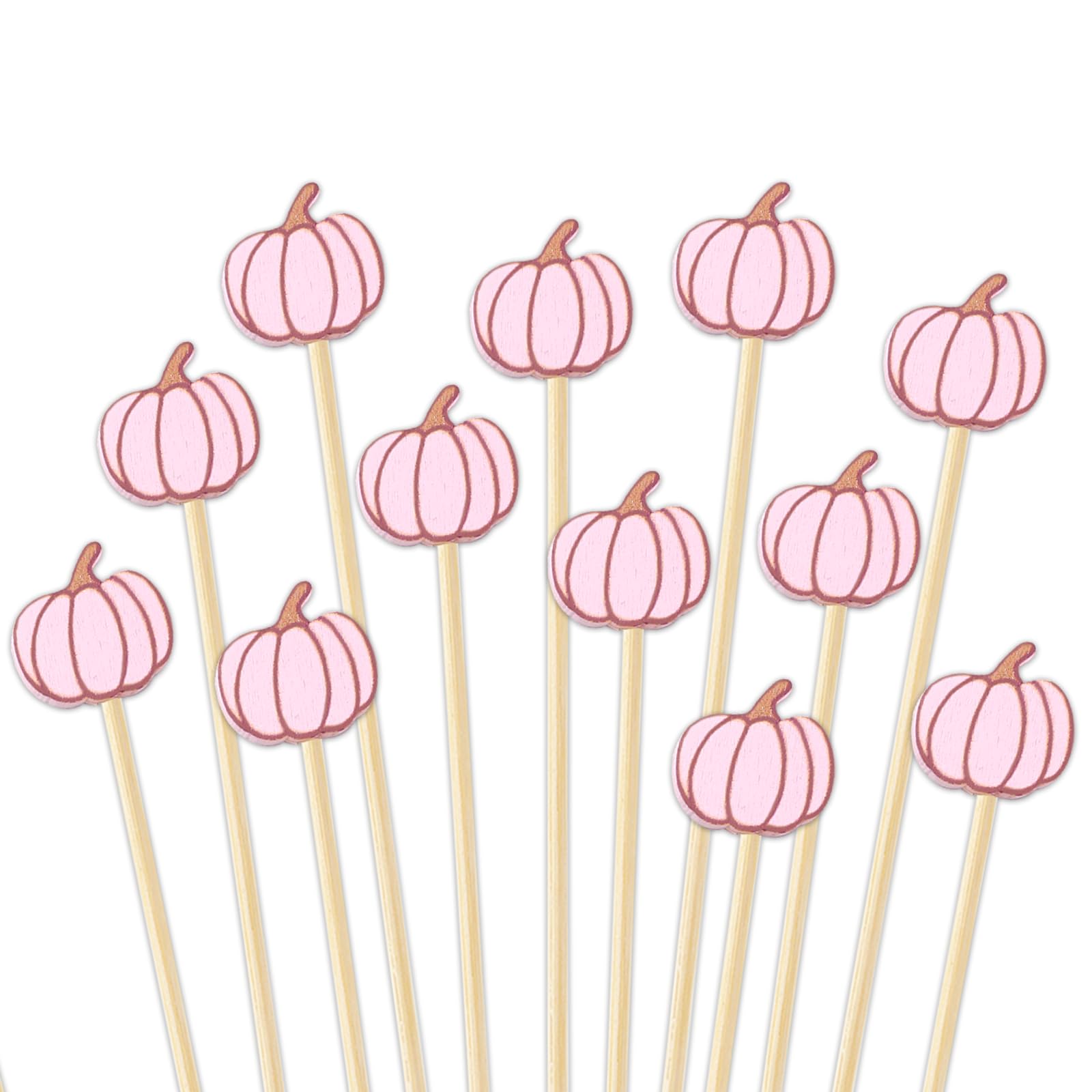 JarThenaAMCS 100 palillos de cóctel de otoño, calabaza, rosa, bambú, pinchos largos para aperitivos, para otoño, Acción de Gracias, frutas, bebidas, postres, suministros para fiestas