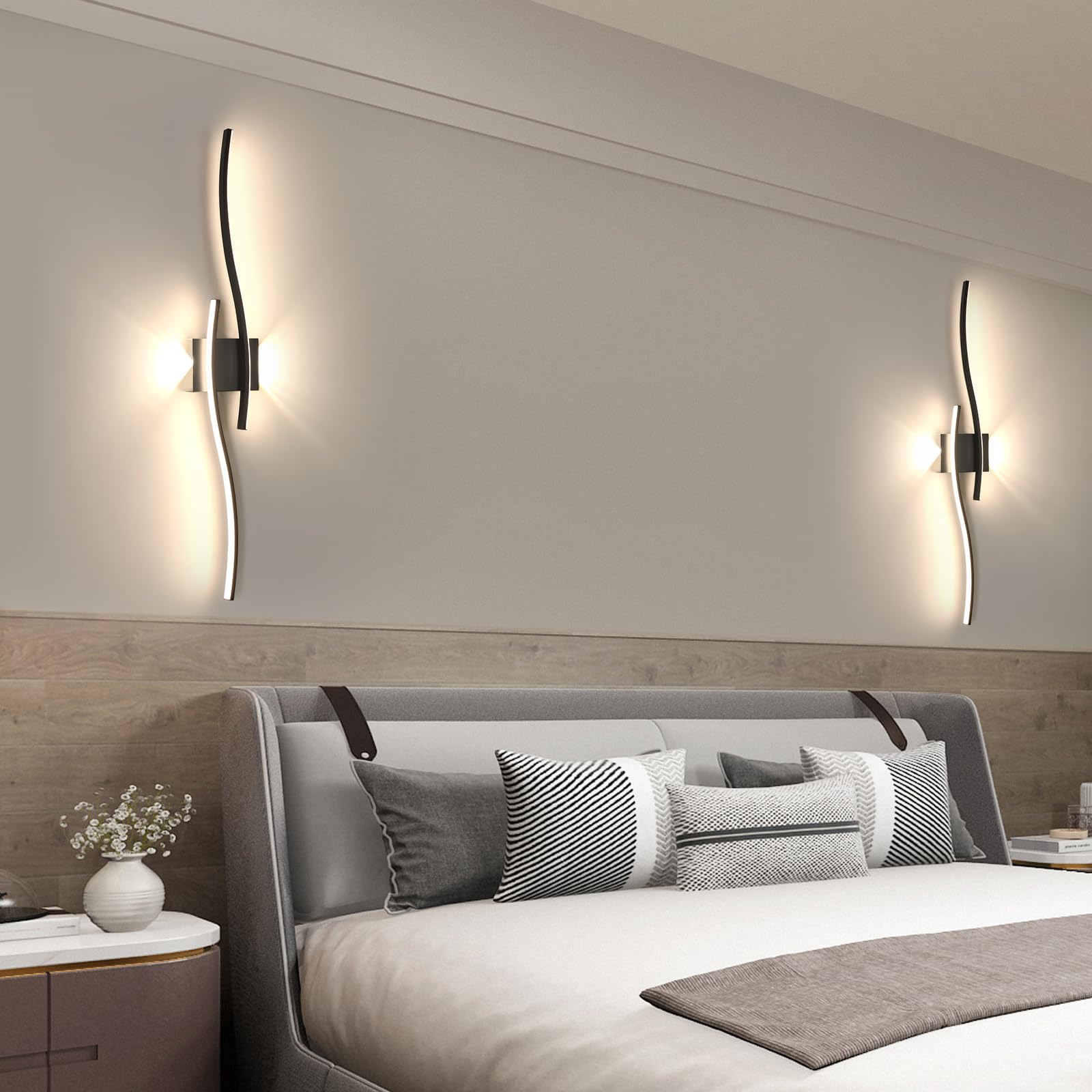 Comely Applique da Parete Interno, 27W 3000LM Lampada da Parete Nero | Moderna Nero Alluminio Minimalista Lampada da Parete LED per Camera da Letto Scale, Luce Neutra 4500K