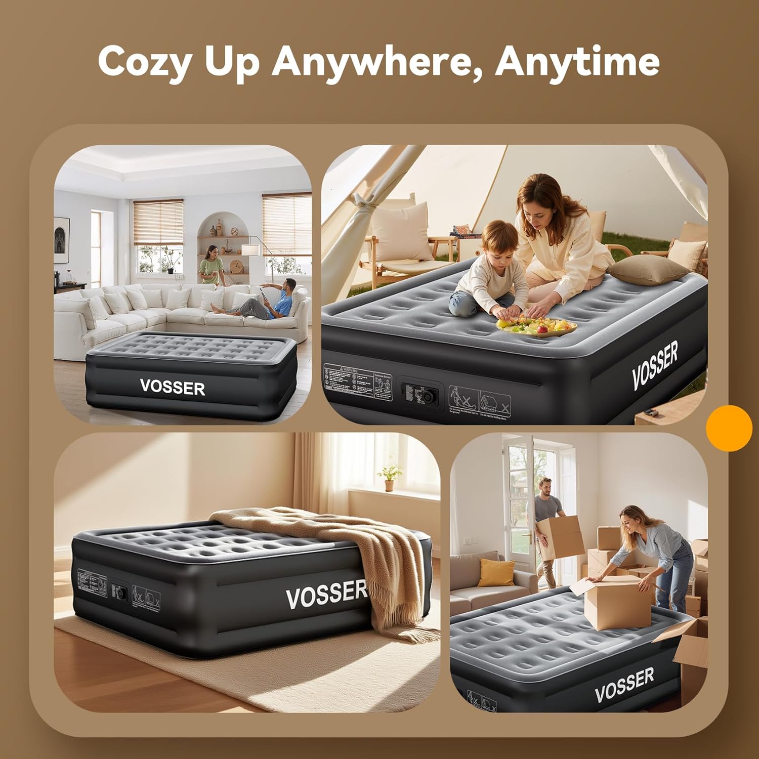 Air Mattress Full with Built in Pump,Self Inflatable Mattress in 3 Mins,18’’Raised Blow Up Mattress,Portable Air Bed for Home,Guest&Travel,Full Size Air Mattress for Adults 660lb Max,Black