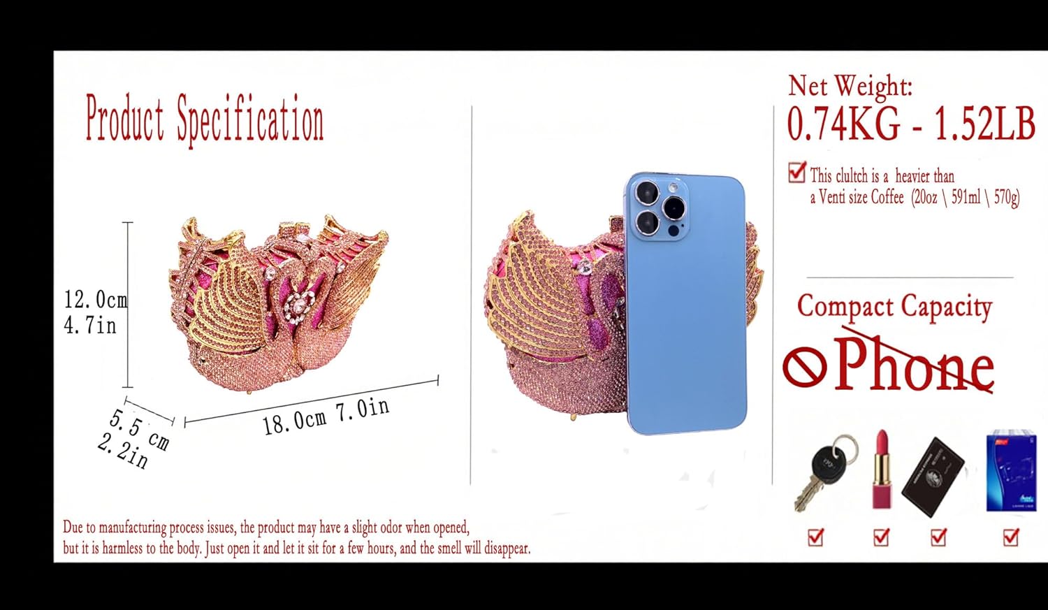 Boutique De FGG Swan Crystal Clutch for Women Evening Handbags Wedding Party Rhinestone Clutch Purse Animal Minaudiere,Mini