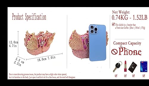 Miniatura 3 de Boutique De FGG Bolsos de noche de cristal de embrague de cisne para mujer, para boda, fiesta, cena, diamantes de imitación Minaudiere