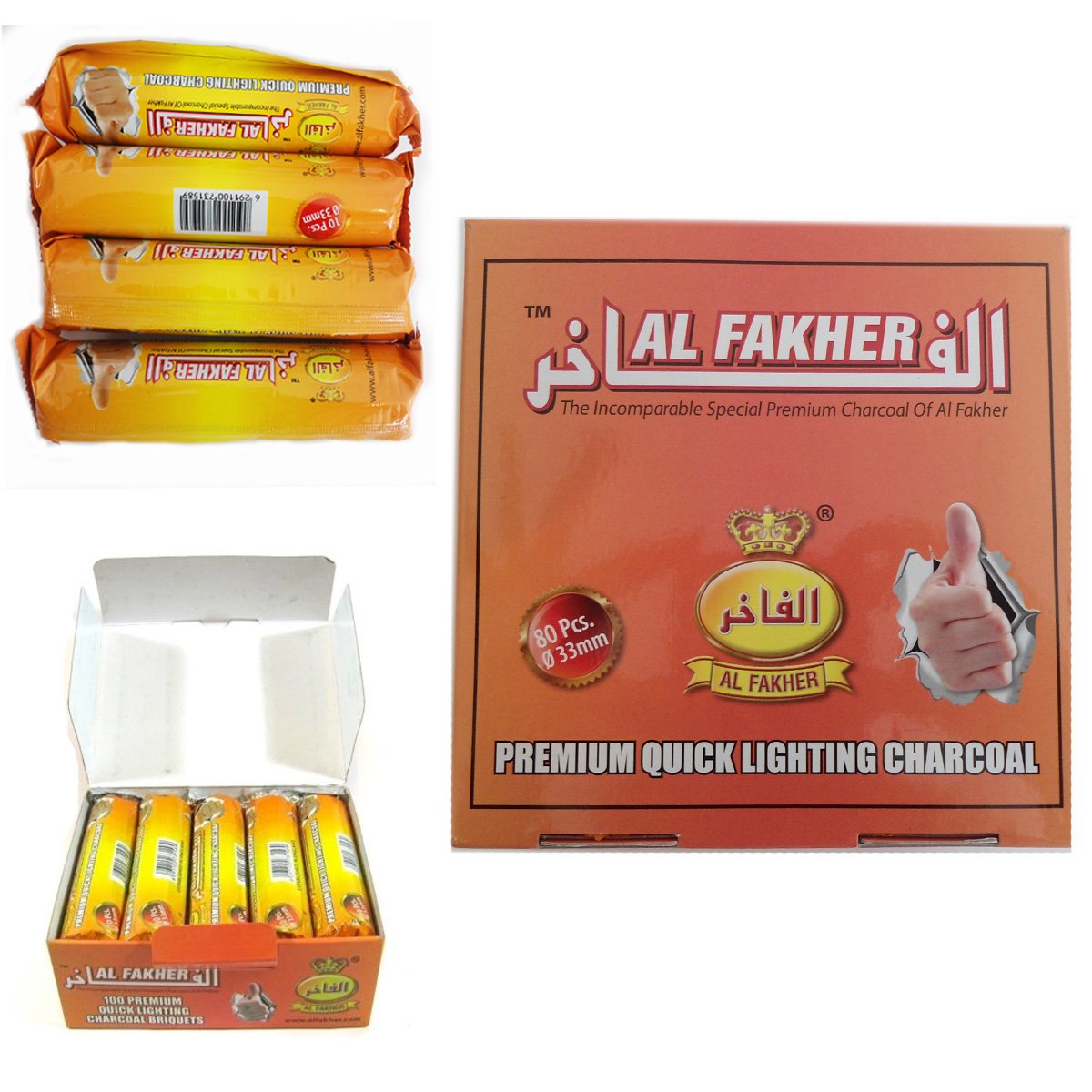 Buy 80 Dics Charcoal ALFAKHER Quick Lighting Shisha 8 Roll Coal Disc